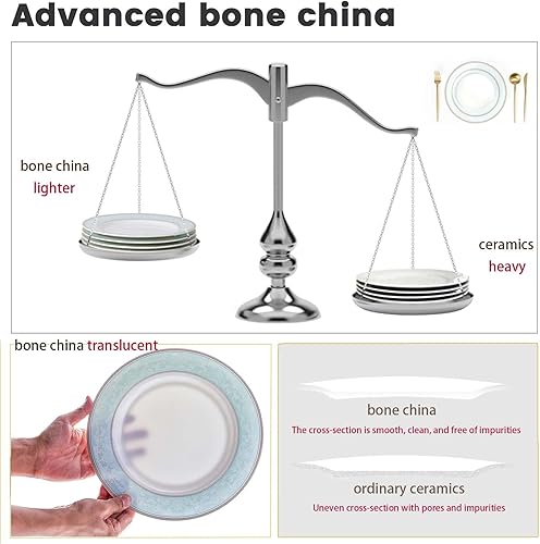 Miniatura 3 de Juego de platos llanos de porcelana fina, 4 piezas de patrón clásico de relieve dorado con bordes dorados de alto grado de 10.5 pulgadas para 4