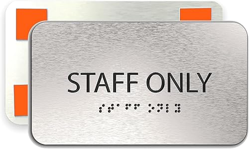 Miniatura 13 de Letrero de habitación de ascensor ADA para negocios - Letreros de oficina, aluminio plateado cepillado, a prueba de manipulación, cinta de montaje