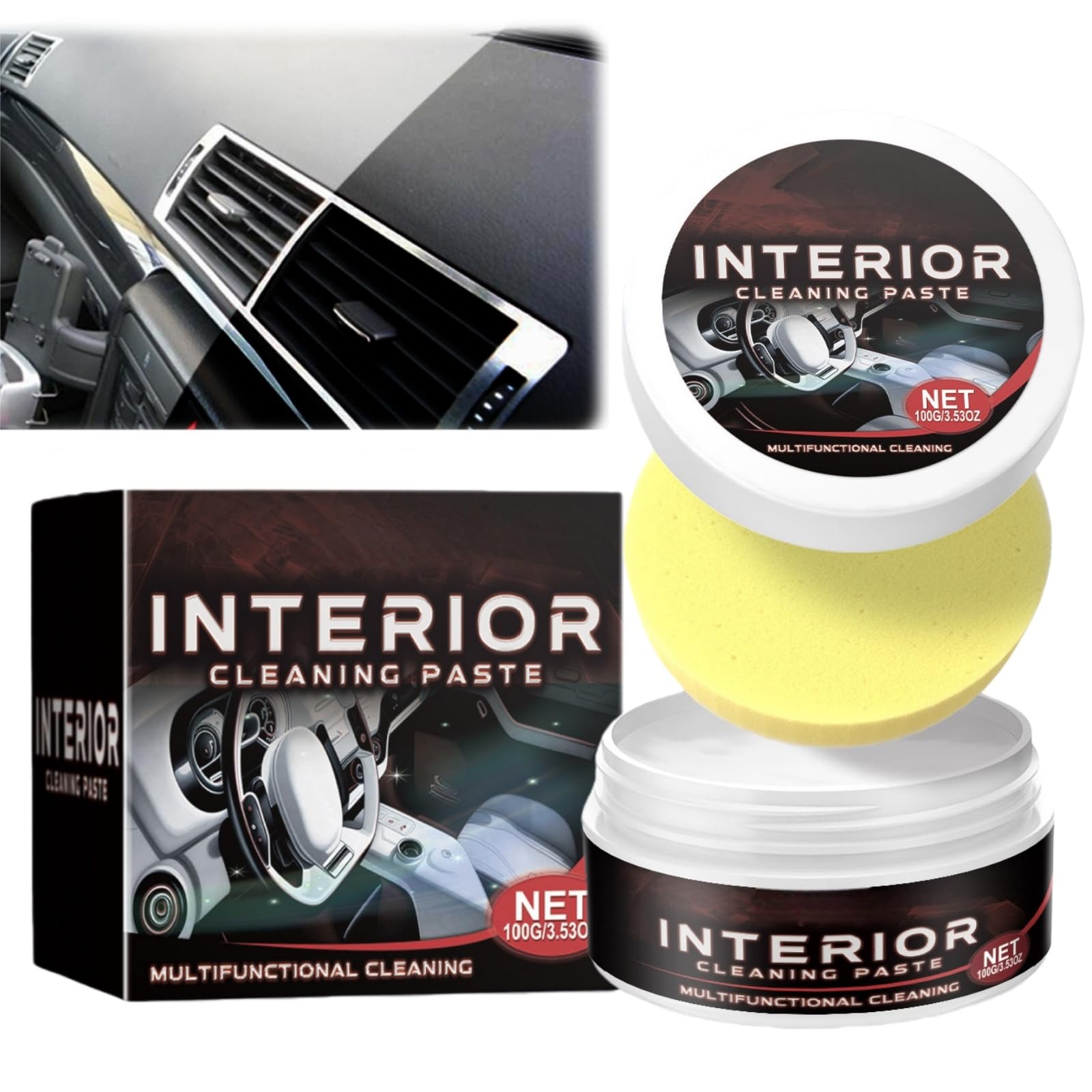 100g Car Interior Renovation Maintenance Cleaning Cream,Leather Cleaner Conditioner für Autos,Reinigungs und Pflegecreme,3-in-1 Reinigungspaste für Autositze Möbel für Lederpflege inkl Schwamm