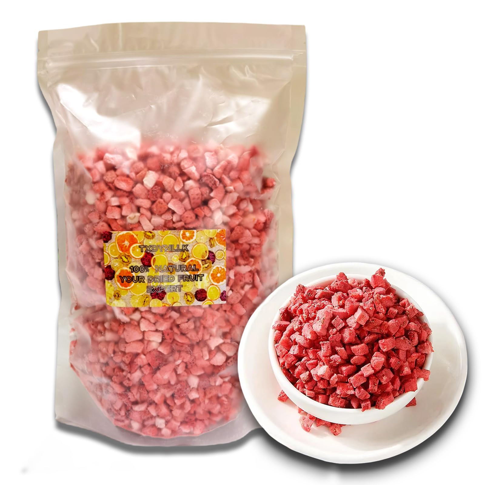 TXDYNLLK Premium Freeze Dried Strawberry Pieces - 7.06 Oz/200g of Crispy Diced Strawberries, No Additives.Dehydrated Fruit Snacks, Crunchy Dried Berries for Baking Drinks Yogurt Cereal