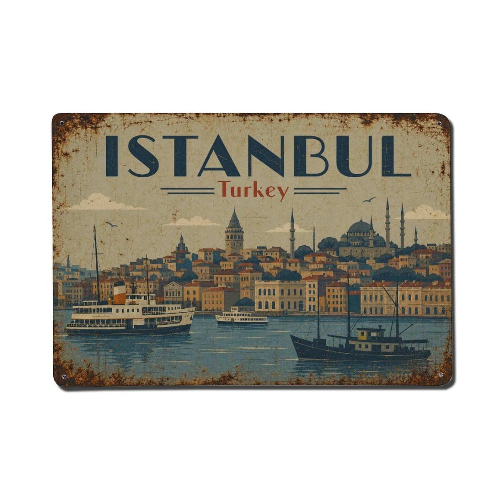 Gead 8X12inch Style Vintage Travel Istanbul Turkey Harbor Metal Tin Sign
