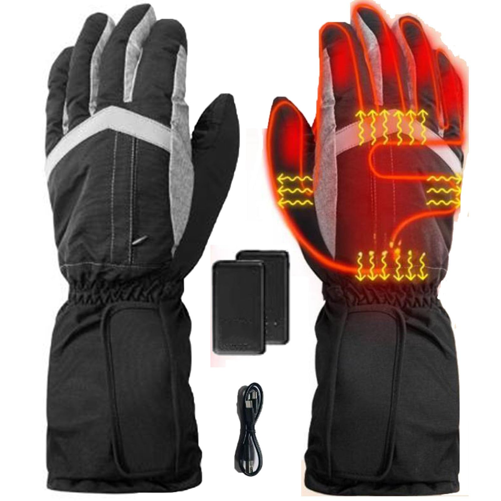 Gants Chauffants, Gants Hiver Homme Femme avec Batterie Rechargeable, Écran Tactile et Résistants à l'usure, pour Le Ski, la Randonnée et Le Cyclisme