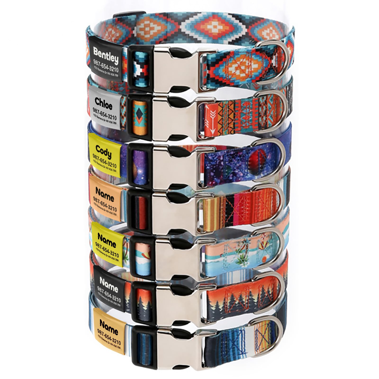 Engraved Personalized Dog Collar with Name Plate - Customized Nylon Collar with ID Tag and Phone Number - 6 Styles for Boys, Girls, Male, Female, Puppies - Thin, Fancy Basic Collar (Medium)