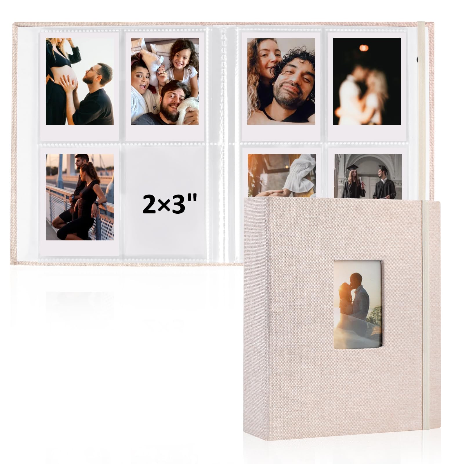 vivinin 2PCS Polaroid Photo Album, 2x3 Inch Pockets Mini Photo Album for 104 Pockets Hold 208 Pictures, Linen Hardcover Polaroid Album Book for Photos Family Anniversaries Baby Vacations (Off-White)