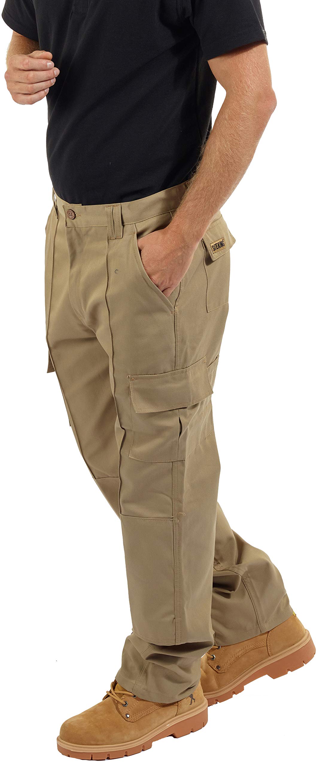 SITE KING Mens Cargo Work Trousers Khaki Sizes 28 to 52 (44W / 31L, Khaki)