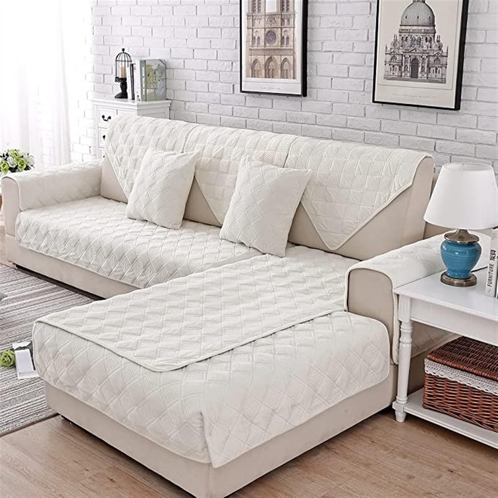 uyeoco Couch Sofa Covers Sectional L Shape Sofa Cover 3 2 4 1 Seater Non-Slip Velvet Quilted Soft Sofa Slipcover Washable Furniture Protector for Dogs, Children (Color : #18, Size : 70x90cm)