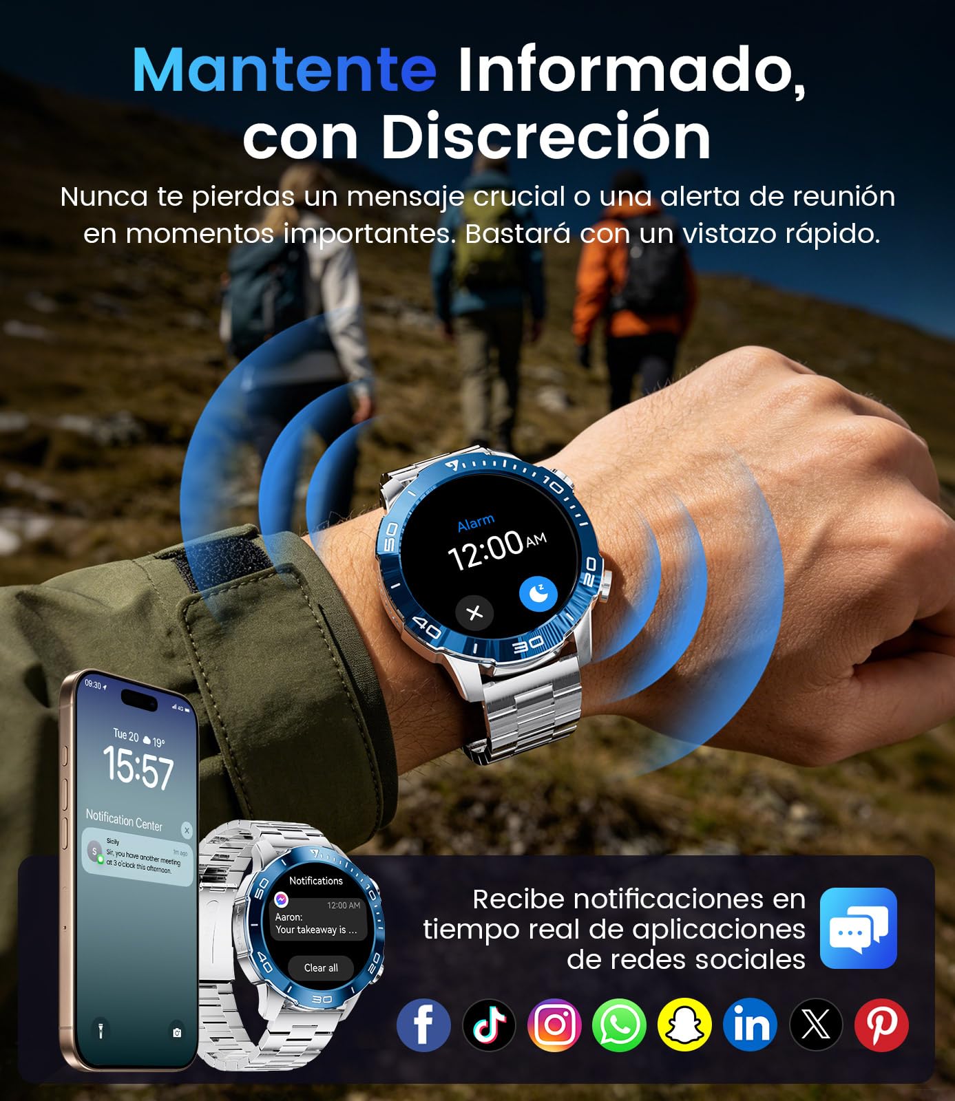 LIGE Reloj Inteligente Hombre, 1.43" HD 800mAh para Android/iOS, Plateado
