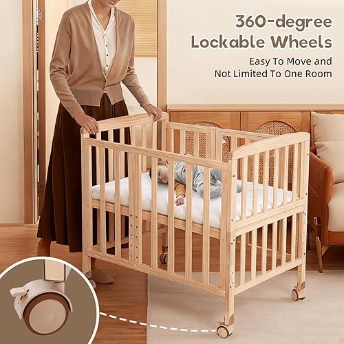 Miniatura 5 de Cuna pequeña de 3 alturas, cuna de bebé para recién nacidos de 0 a 18 meses, sin pintar