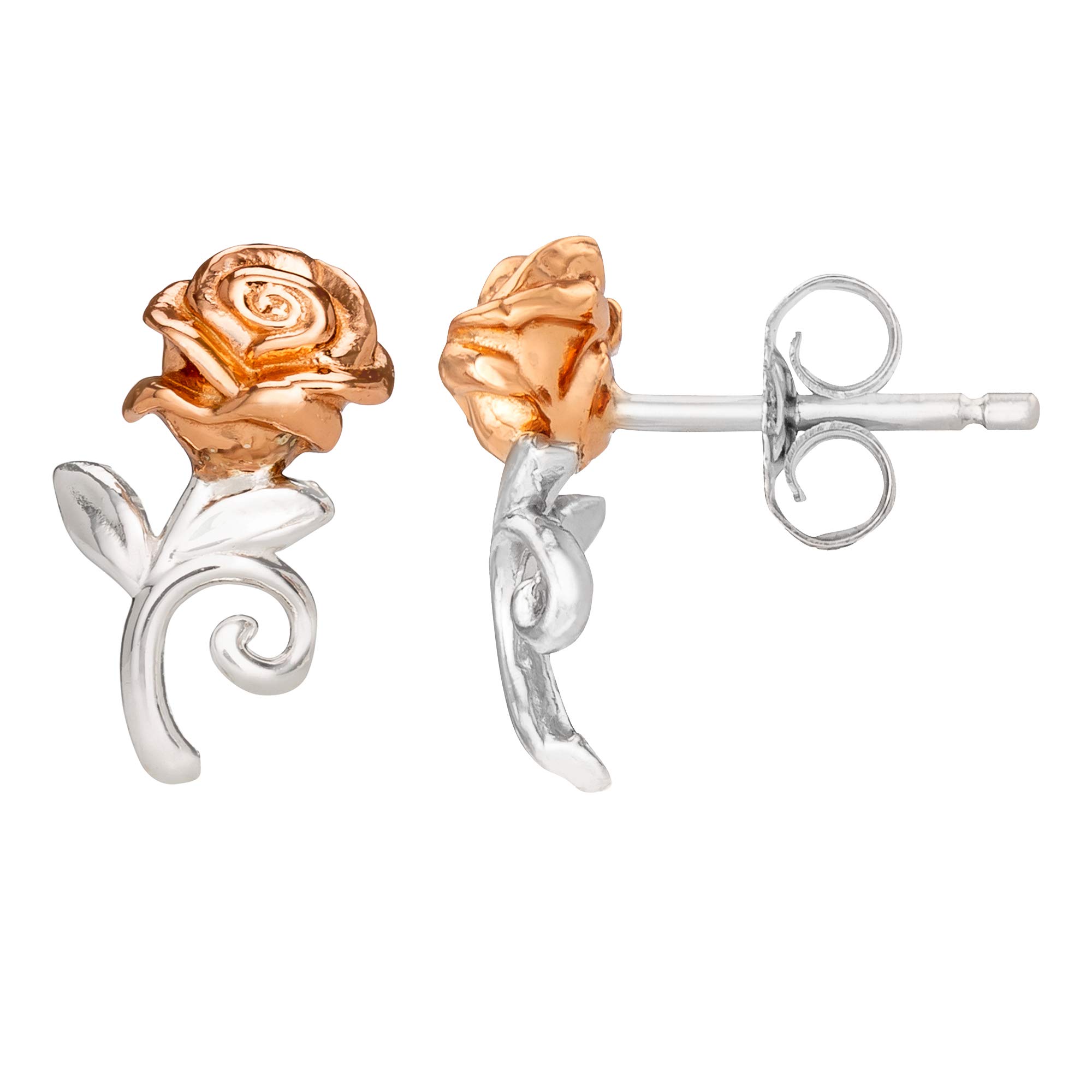 Disney La bella e la Bestia, Orecchini a Bottone Rosa Bicolore in Argento Sterling