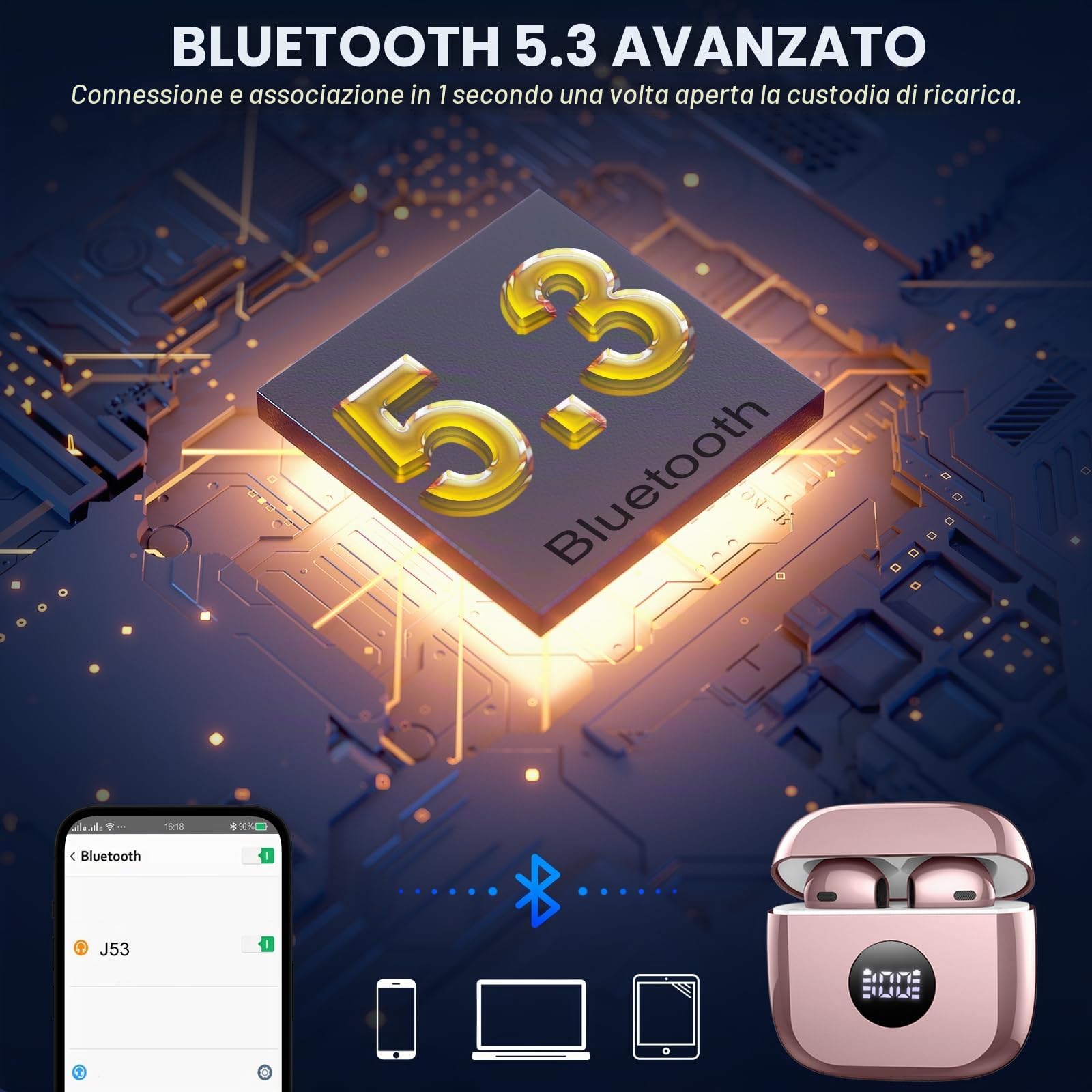 Cuffie Bluetooth Auricolari Bluetooth 5.4, Cuffie Wireless con 4 ENC Cancellazione Rumore Mic, Cuffie in Ear 40 Ore di Riproduzione, Cuffie Senza Filo HiFi Stereo IP7 Impermeabili per iOS & Android