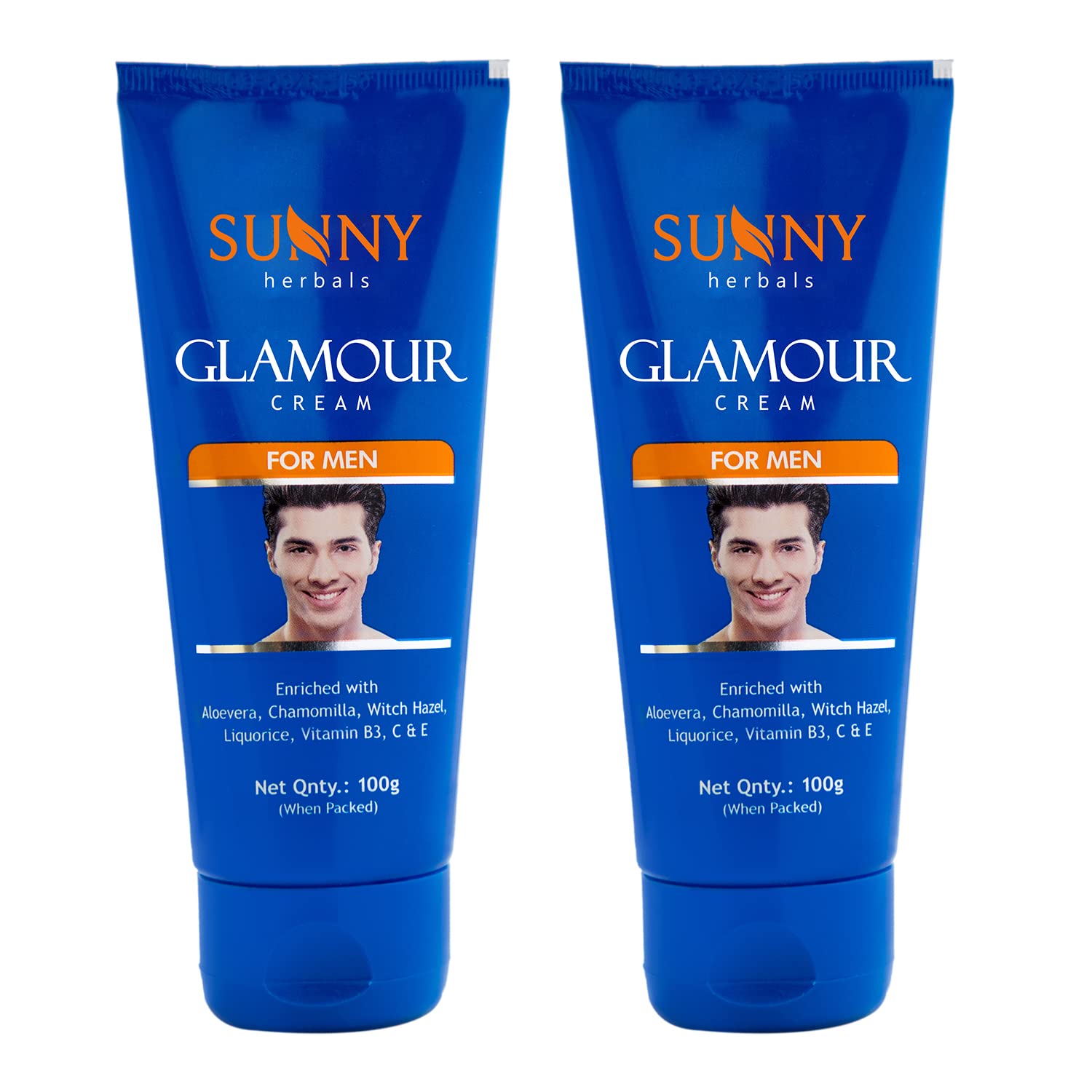 Herbals Glamour Cream To Moisturize & Reduce Dark Spots | Protection From Sun Rays | Removes Damaged Skin Cells | Enriched With Aloe Vera, Chamomilla, Witch Hazel, Liquorice, Vitamin B3, C & E | For Men, 100 gm (Pack of 2)