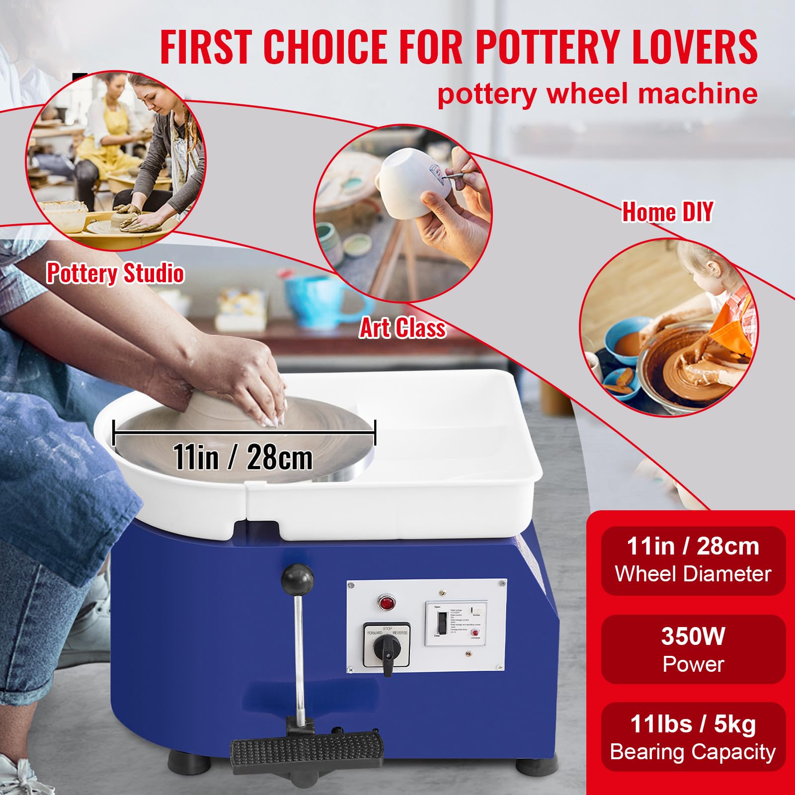 Happybuy Pottery Wheel for Adults & Beginners, 350W, 11in Clay Forming, Adjustable Speed, Detachable Basin, DIY Kit