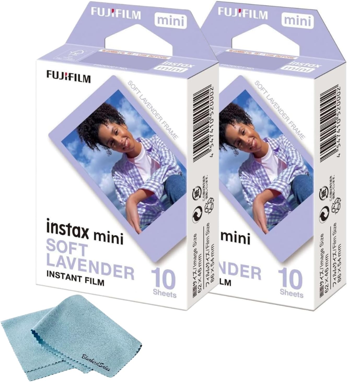 Fujifilm Mini Instant Film – Soft Lavender Instant Film + 20 Sheets Bundle + BluebirdSales Microfiber Cleaning Cloth Instant Mini Camera Perfect for Instant Photography, 16812376