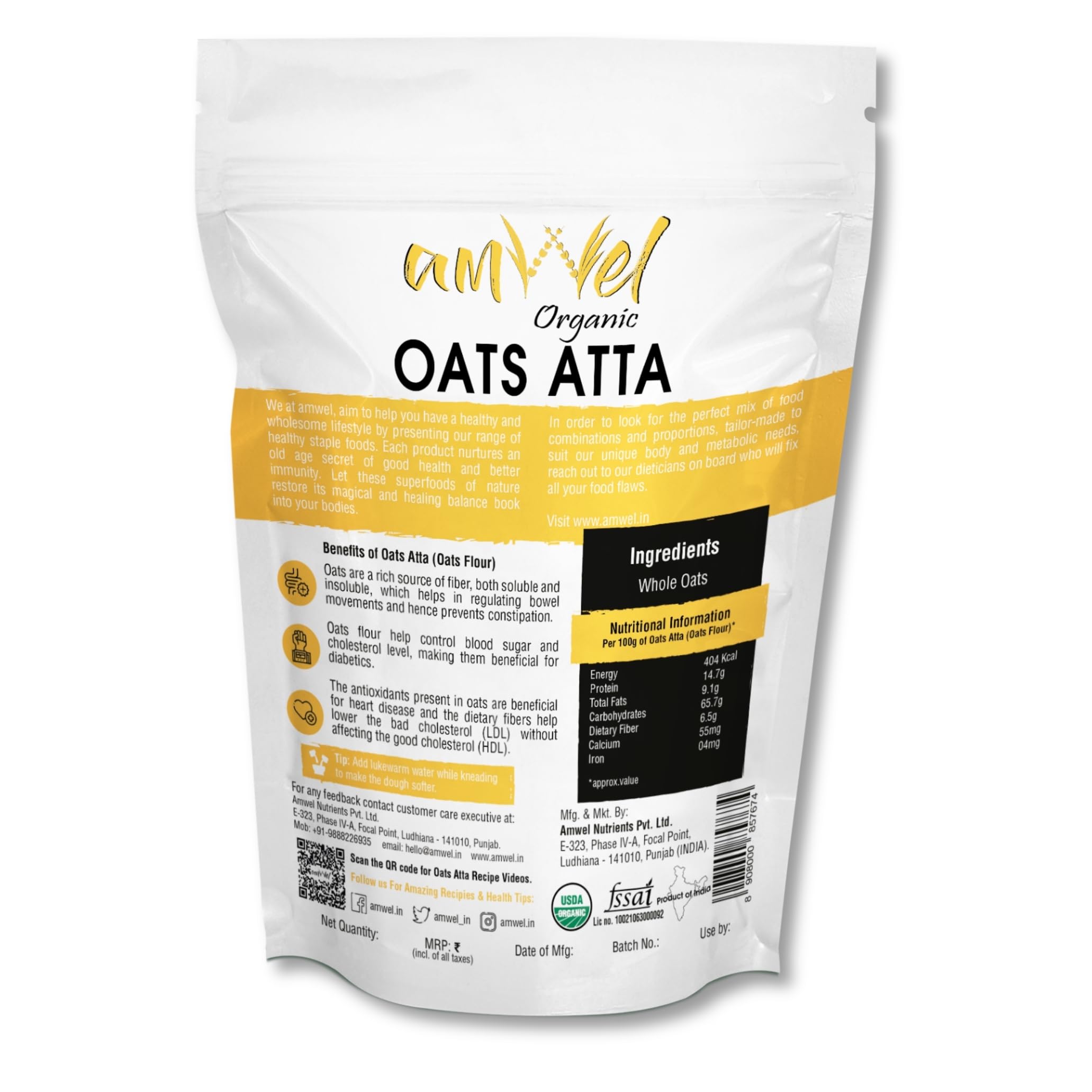 Amwel Combo of Oats Atta 450g + Jau Atta 450g | Oats Flour + Barley Flour | Diabetic Friendly Low GI Fiber Atta for Chapati | Helps Weight Manage | For Good Health | 900g | Vacuum Packed - Image 5 thumbnail
