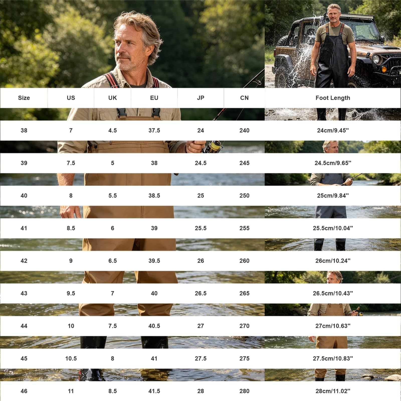 Wathose mit Stiefeln für Herren, wasserdicht, atmungsaktiv, zum Angeln, Wathose, leicht, Jagd-Overall, schnell trocknend, Overalls für Fliegenfischen, Entenjagd, klassische Passform, Wathose 0