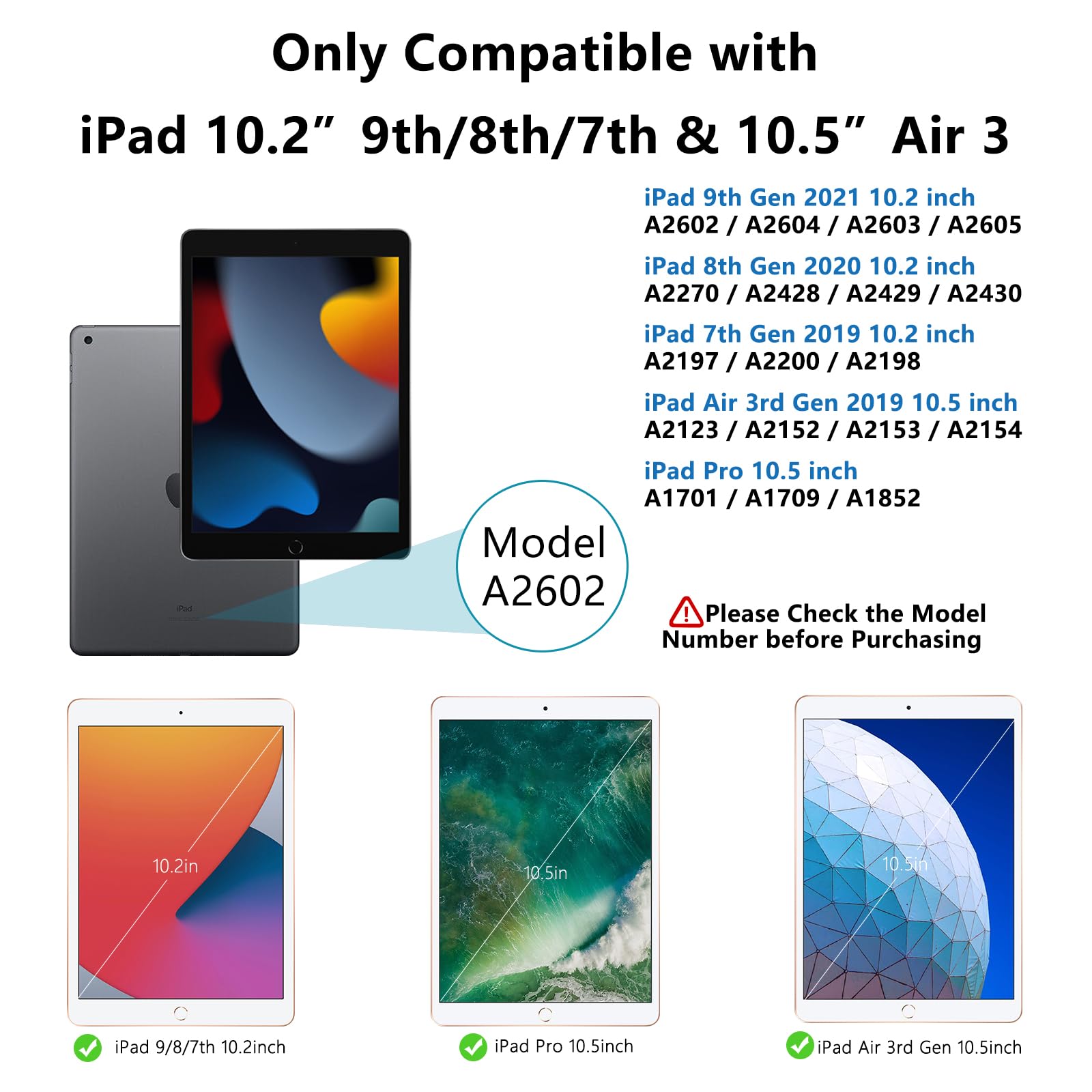 Mewealth Keyboard Case for iPad 9th / 8th / 7th Generation 10.2 Inch with Pencil Holder, Detachable Keyboard Cover for iPad Pro 10.5