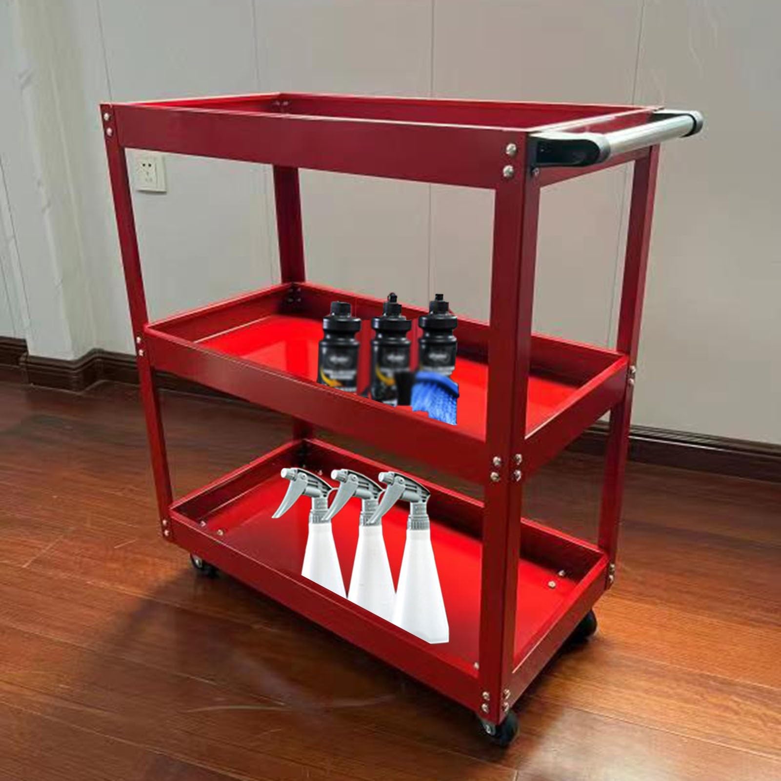 Rollbarer Werkzeugwagen, 3-Werkzeug-Aufbewahrungsorganisator, Metall-Servicewagen Mit Feststellbaren Rädern, 660 Lbs Tragfähigkeit for Garage, Lager Und Reparaturwerkstatt (Color : Gray)