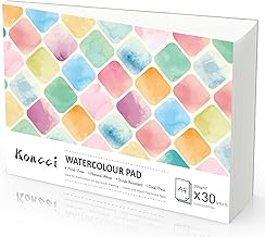 KONCCI Watercolour Paper Pad A4, 30 Sheets Watercolour Sketchbook 300GSM, Cotton Blend, Cold Press & Acid-Free, Natural White, Glued Bound, for Painting Drawing Beginner Students