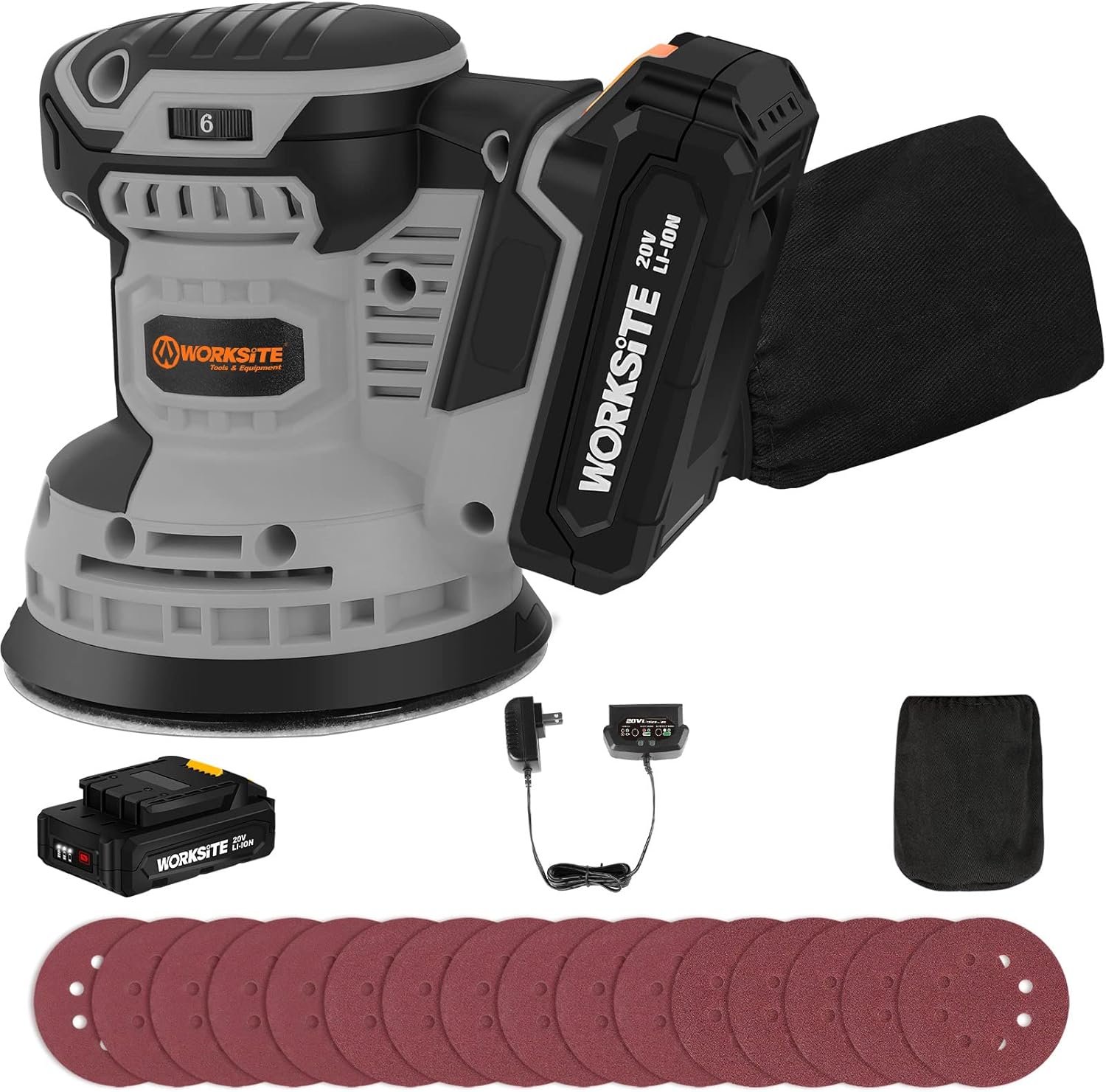 WORKSITE 20V MAX Cordless Random Orbital Sander, 5Inch Variable Speed