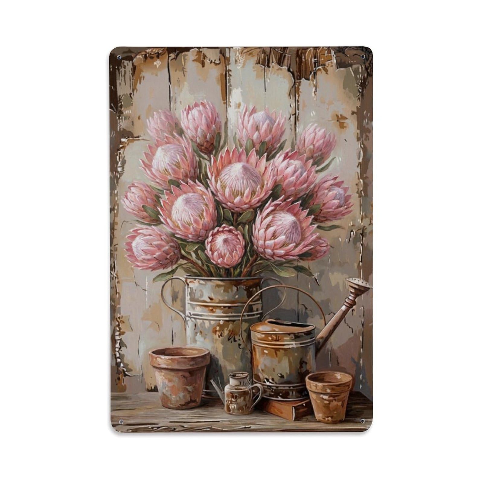 Vintage Flower Bunch Protea Pastoral Aesthetics Metal Tin Sign