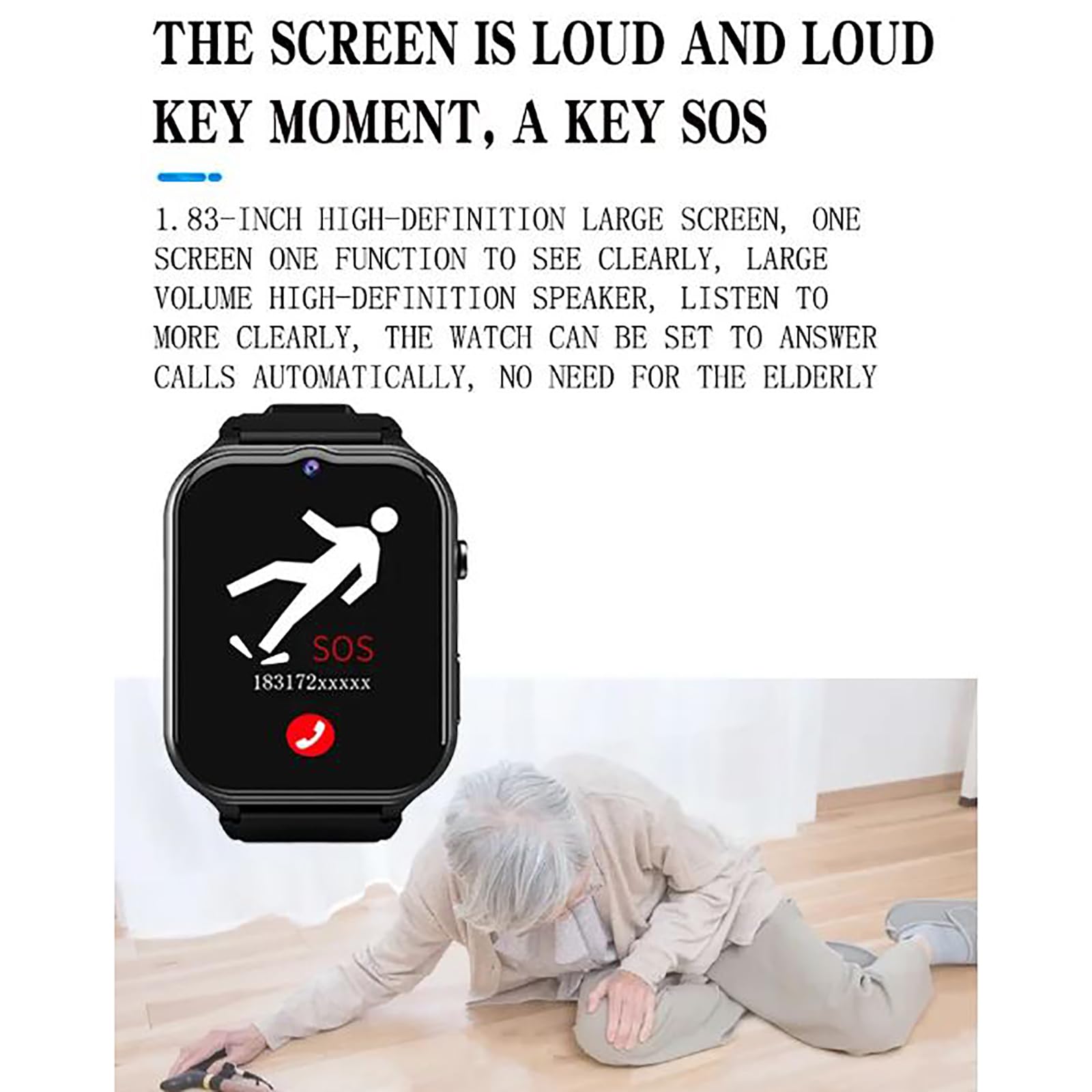 Generico Smartwatch per Uomo e Donna, Anziani Orologio Intelligente GPS con Rilevamento Cadute Chiamata SOS Braccialetto Fitness Tracker per Demenza e Alzheimer
