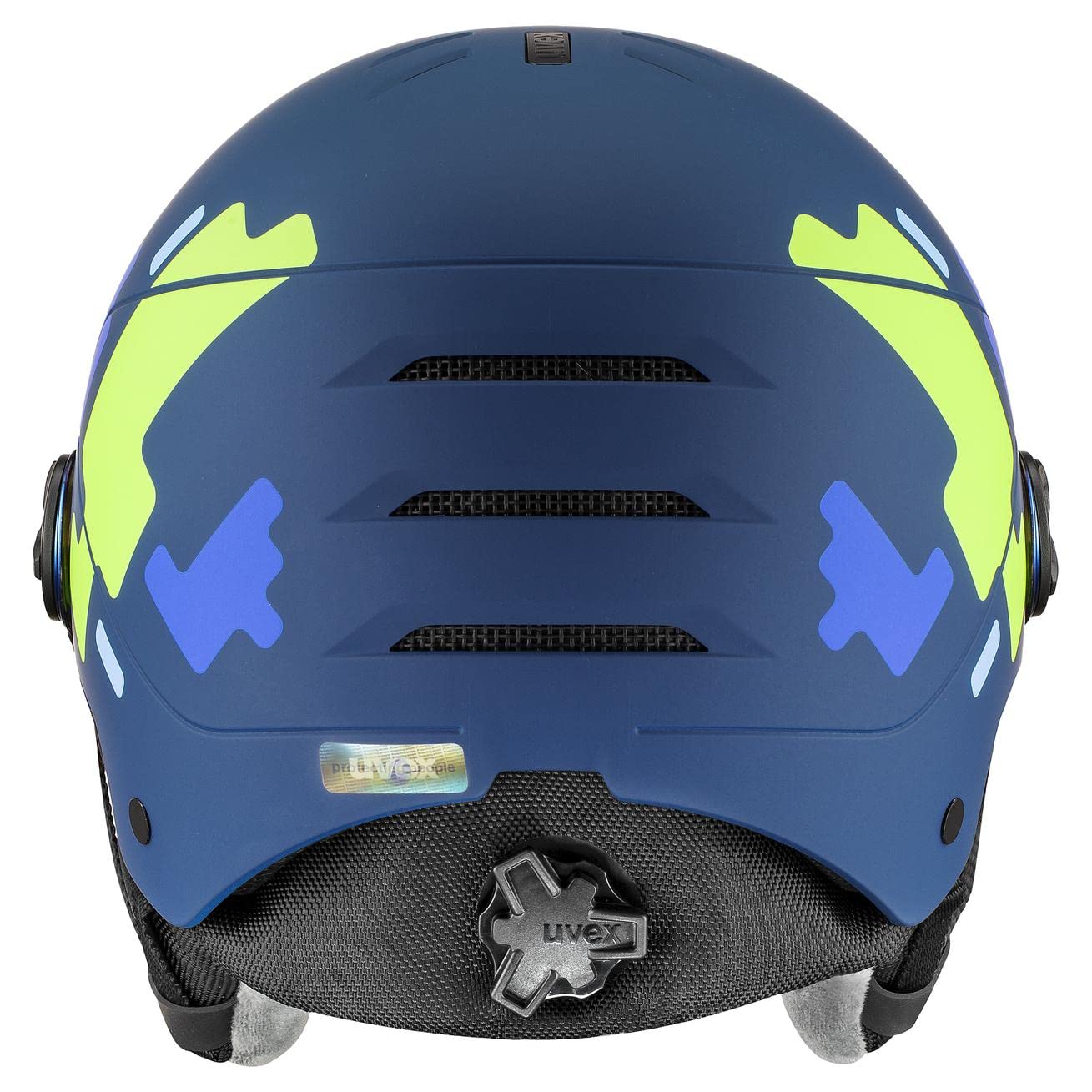 uvex rocket jr visor, Kask narciarski unisex-dzieci, blue puzzle matt, 54-58 cm