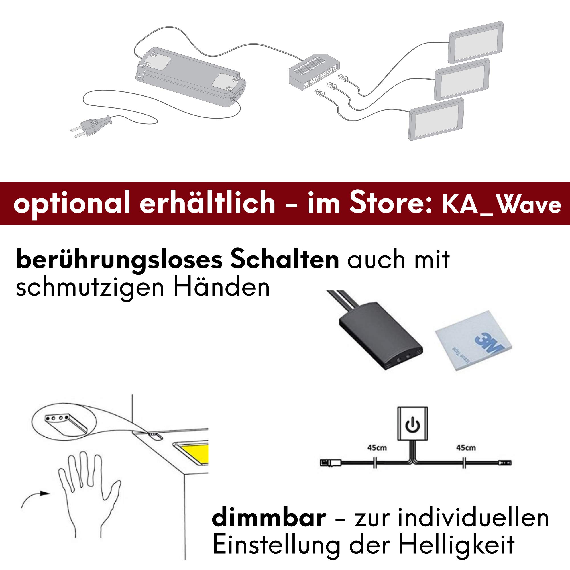 kalb Material für Möbel LED Unterbauleuchten Küchenleuchte Küchenleuchten Panel Unterbauleuchte Küche, Auswahl:3er SET, Lichtfarbe:neutralweiß