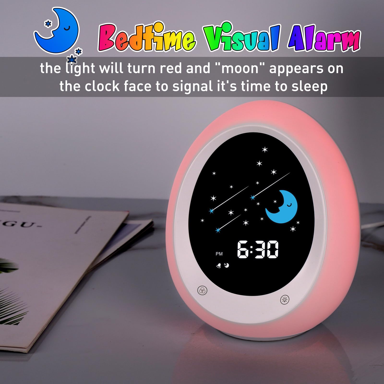 Réveil Enfant Éducatif Jour Nuit avec Soleil Lune Minuterie Veilleuse