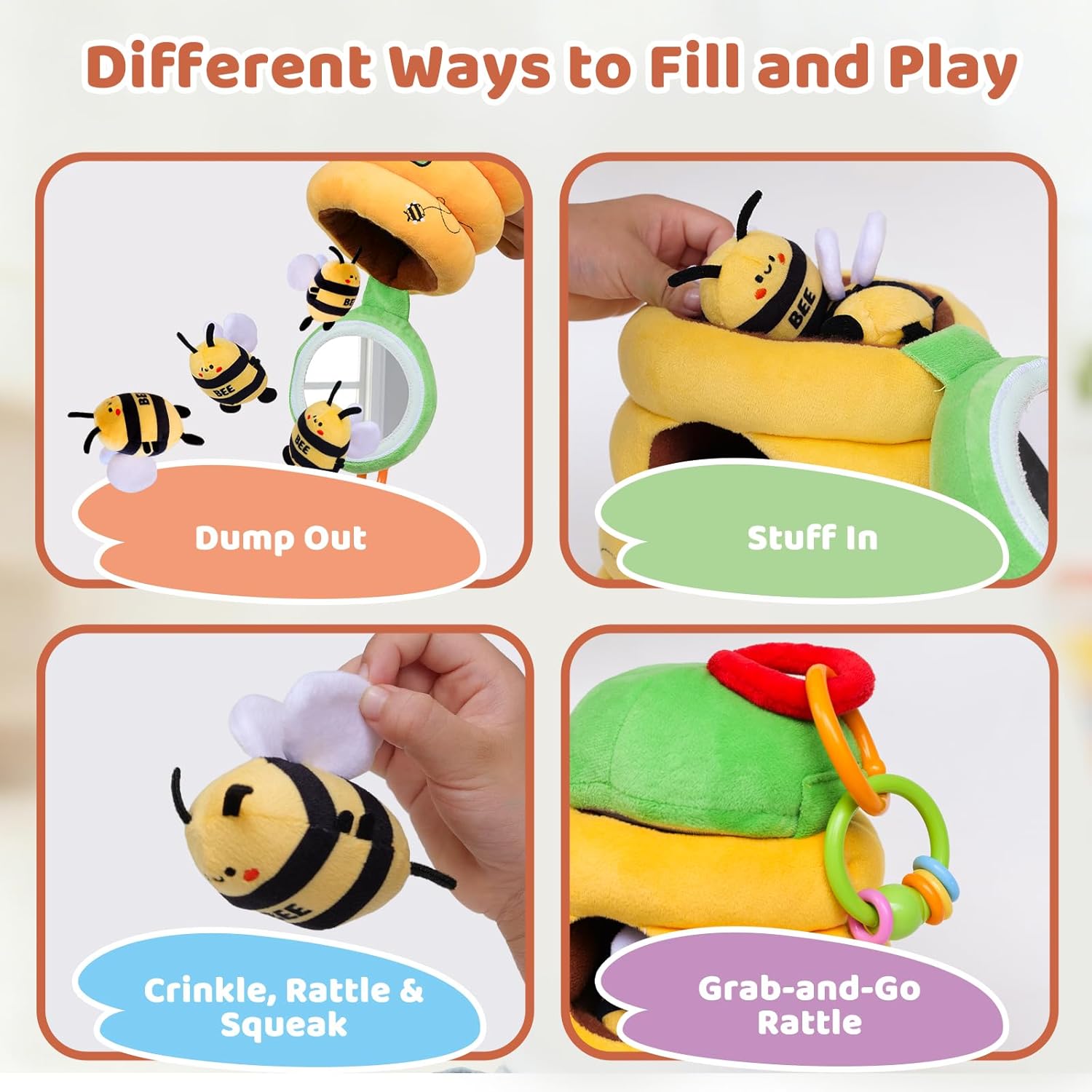 Baby Toys 6-12 Months – Beehive Infant Toy with 5 Sensory Bees, Rattle, Music, Mirror Montessori Toys for 6 7 8 9 10 11 12 Month Old Baby, Boys Girls Birthday - Image 2