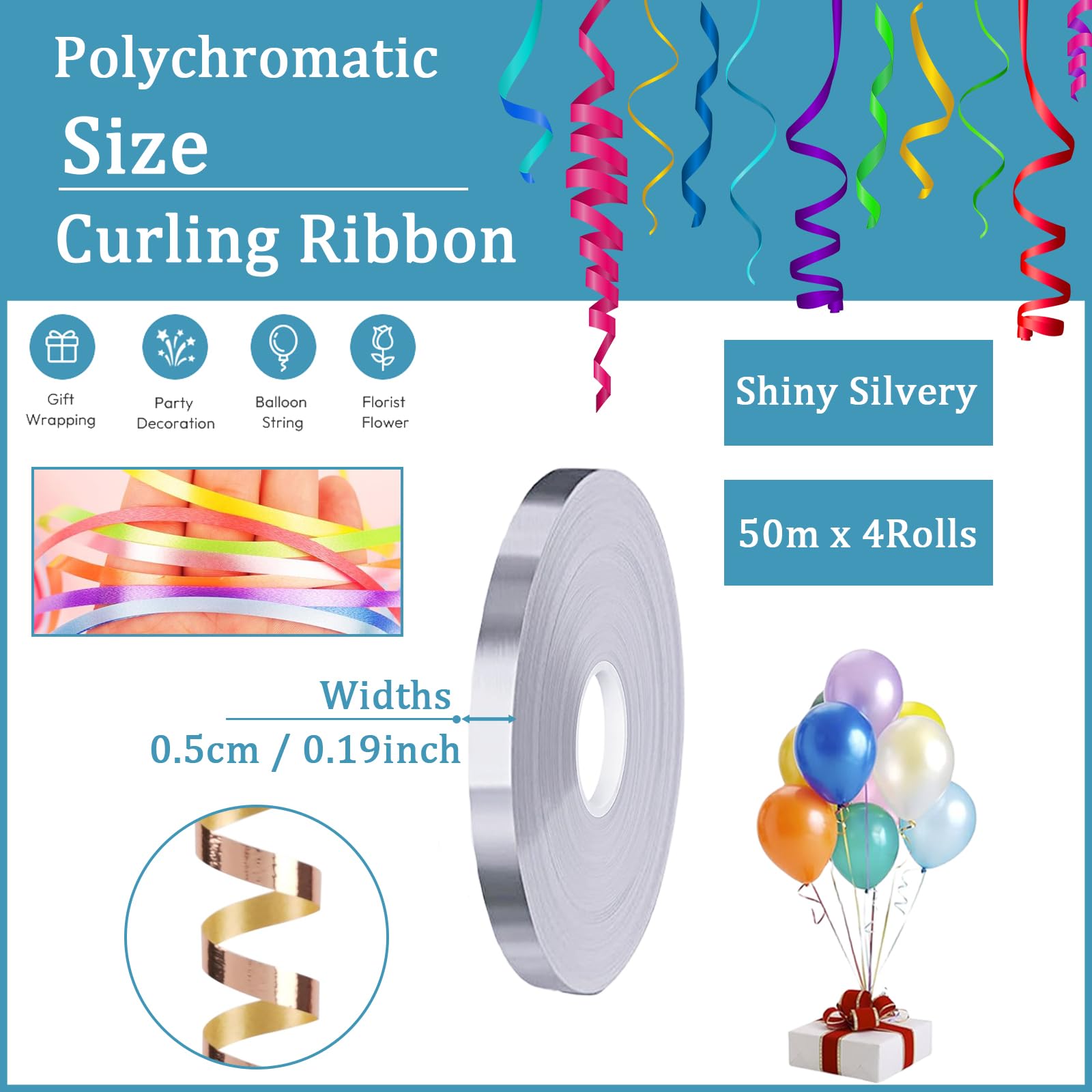 Ruban Bouclé Noir Brillant 5mm - 4 Rouleaux De 50m (total 200m) - Pour Ballons, Emballage Cadeaux, Décoration DIY - Mariage, Anniversaire, Noël