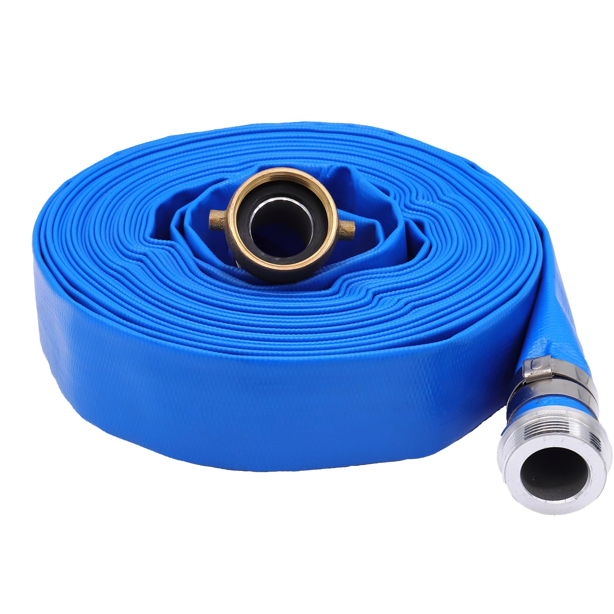 2" x 100′FT Pool Backwash Hose With Aluminum Pin Lug Fittings, Heavy Duty Reinforced PVC Lay Flat Water Pump Discharge Hose Assembly