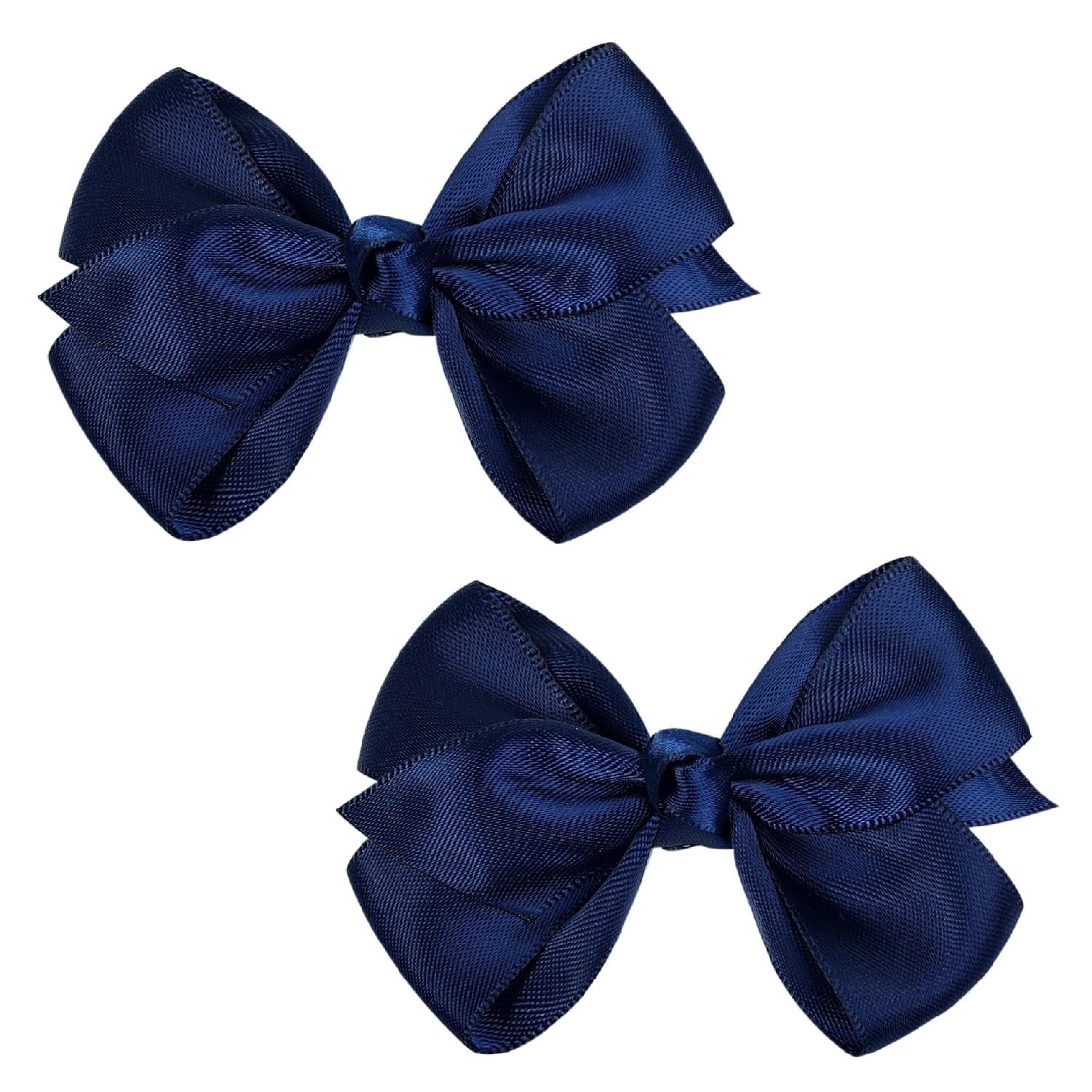 Set of 2 Delicate 3-Inch Satin Bow Hair Clips for Little Girls - Elegant Navy Blue Hue