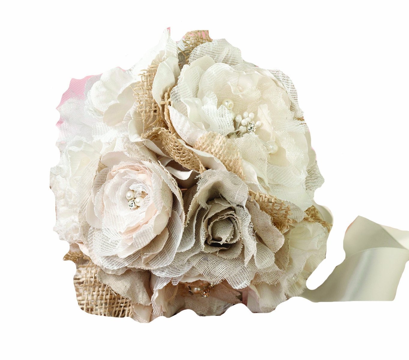 Lillian Rose Taupe Burlap And Flower Bouquet, 7.5-Inch
