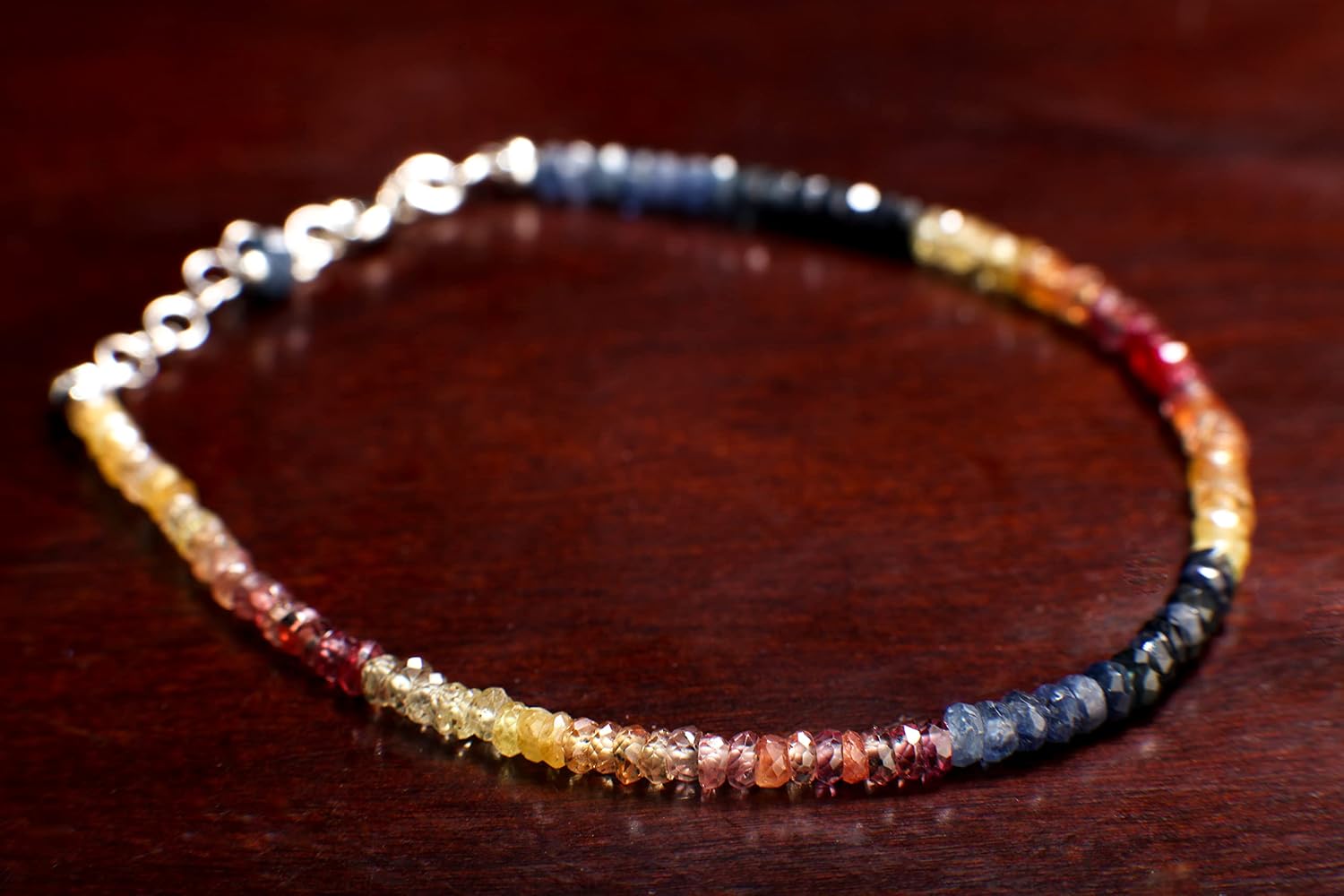 Natural Multi Sapphire Faceted 3mm Rondelle Gemstone Bracelet in 925 Sterling Silver Chain and Clasp, Gift for her