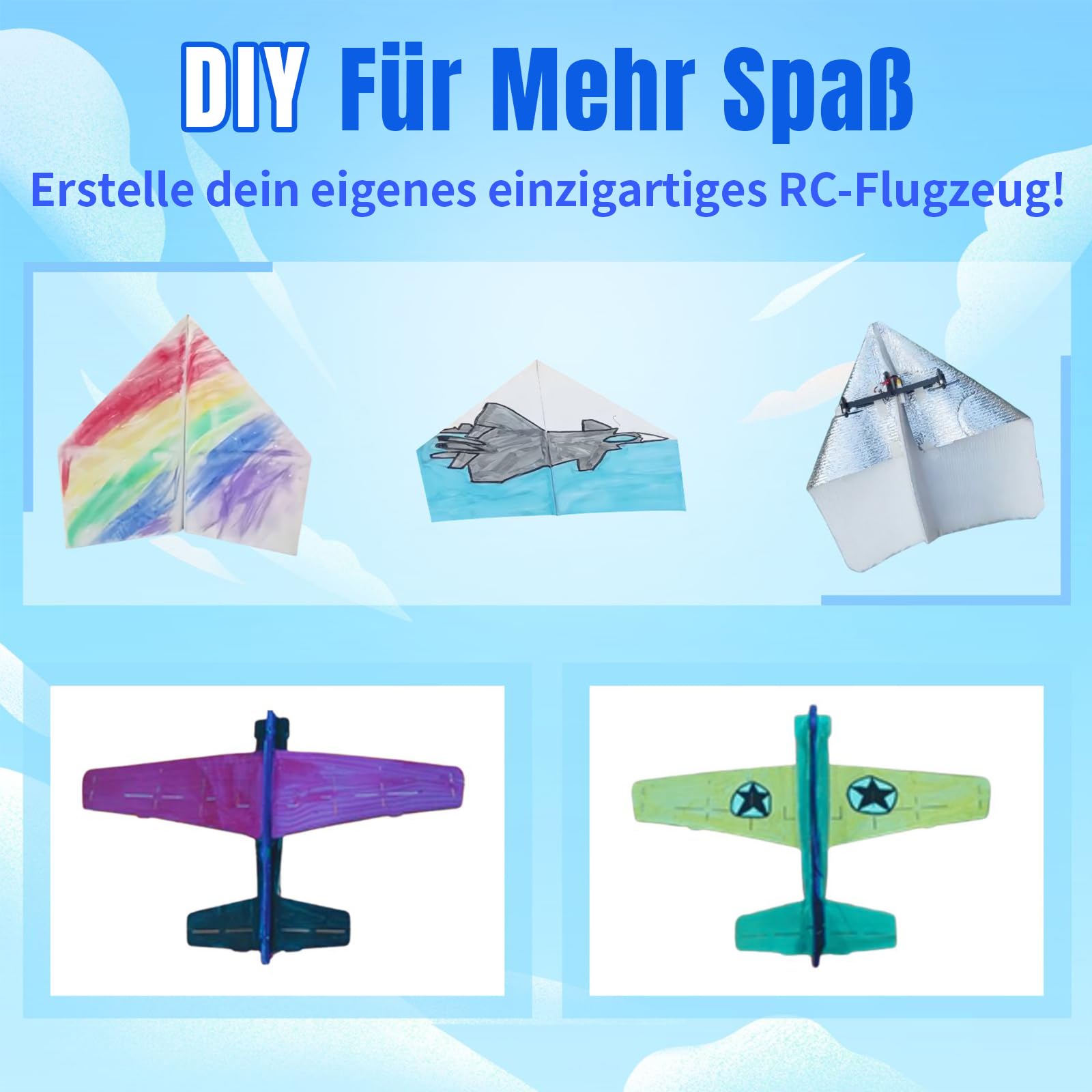 HAWK'S WORK RC Papierflugzeug, Ferngesteuertes Flugzeug mit Bunten Papieren, Superleichtes Flugspielzeug für Kinder DIY STEM KIT (Birdy X 2.0)