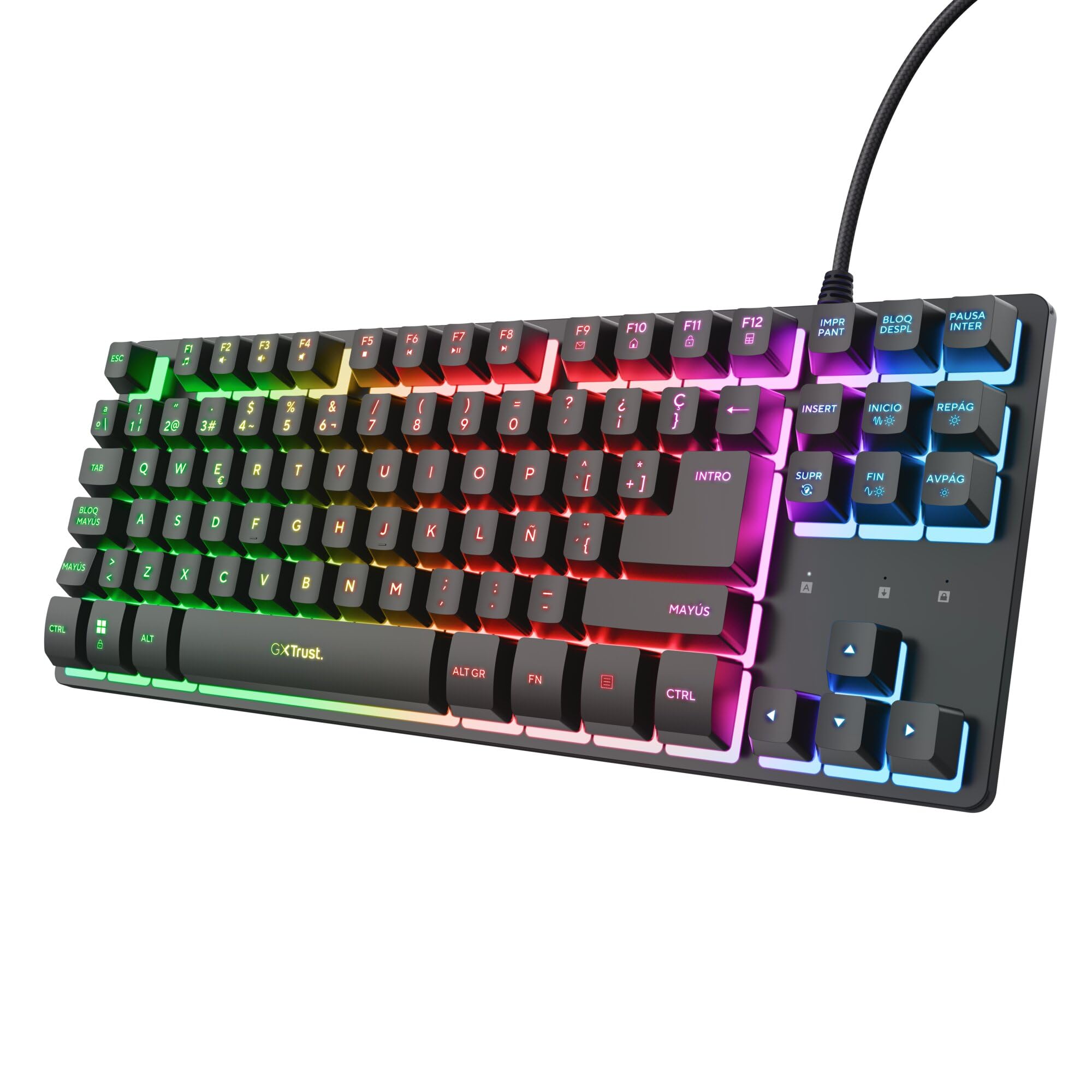 GXTrust Thado Teclado Gamer TKL Distribución QWERTY Español, Negro | Teclado Retroiluminado RGB de Membrana Tenkeyless (20% Más Pequeño), Anti-Ghosting, Cable USB, para PC Ordenador Portátil