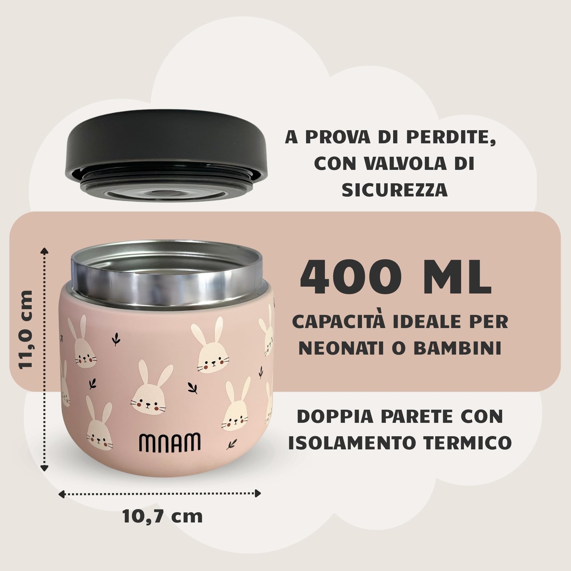 Porta Pappa Termico Neonati 400ml - Termos Pappa - Contenitore Termico per Alimenti Caldi Pasta - Thermo Cibo Bambini - Svezzamento Portapappa Neonato - Food Thermy (Flaskbuny)