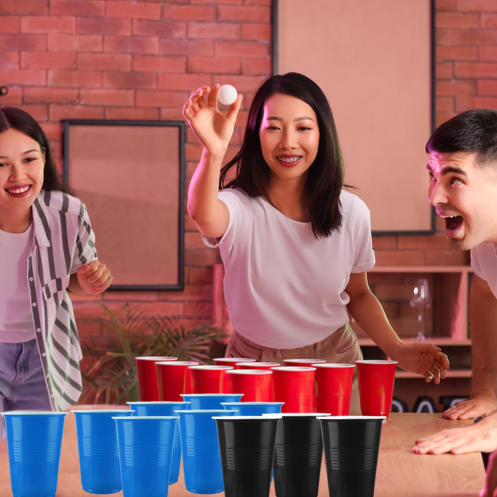 Sprifityy Beer Pong,100 Pezzi 500ml Bicchieri Beer Pong e 12 Pezzi Palline da P ing Pong,Bicchieri di plastica riutilizzabili,per Giochi di bevute, Feste, Compleanni, Matrimoni, Campeggio