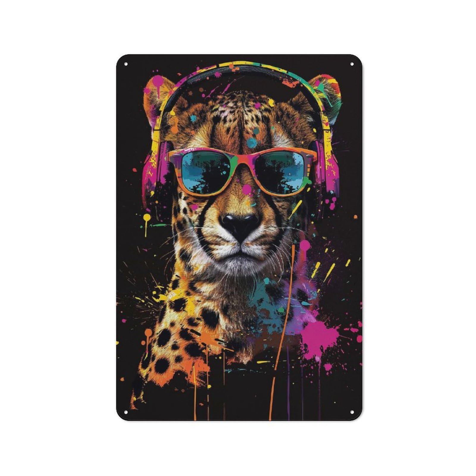 Junmoney Style-4 Cheetah Colorful Rustic Printed Metal Sign 30X20cm For Bar Or Restaurant, For Bar Decor Enthusiasts
