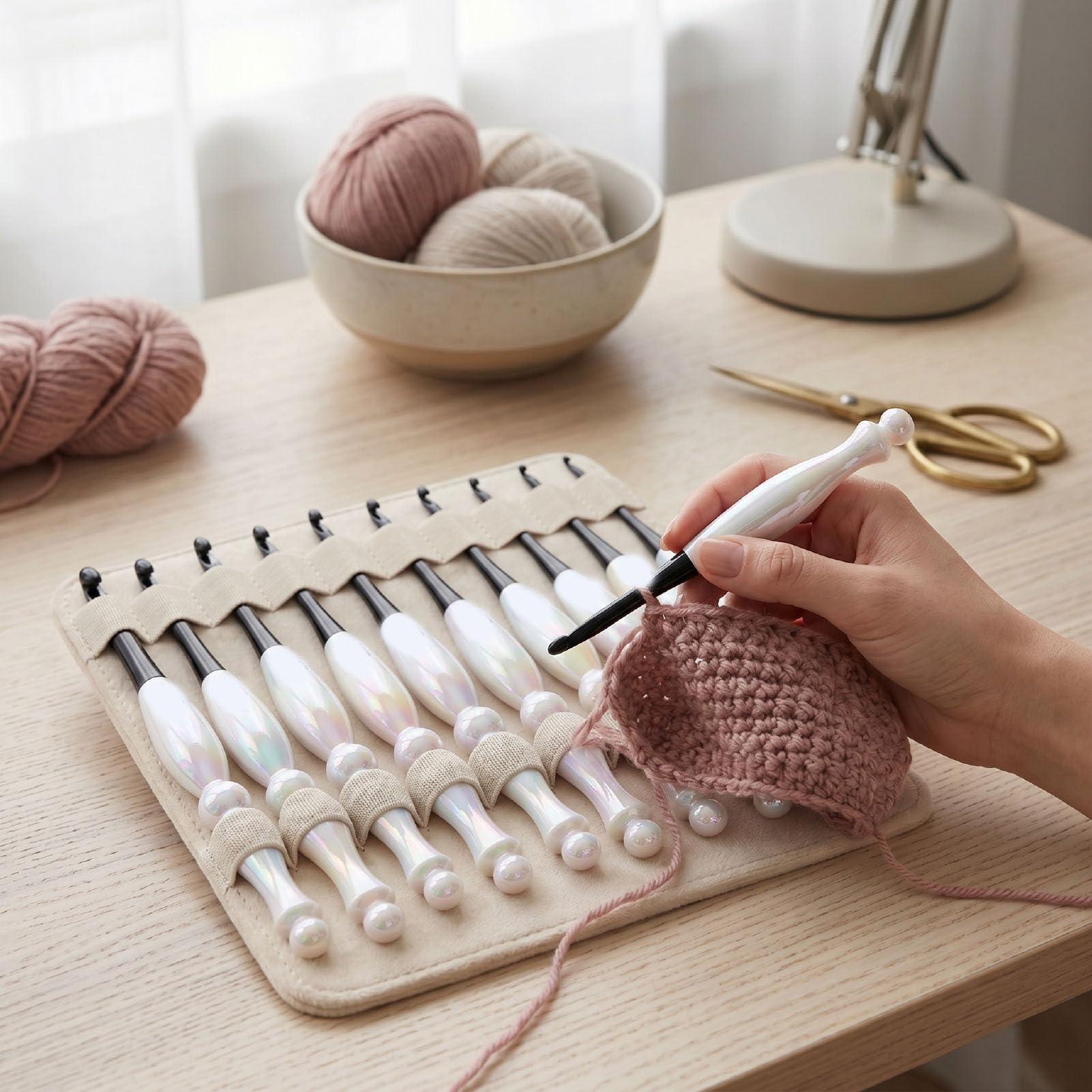 Tnfeeon 10-teiliges Häkelnadel-Set, 3–8 Mm, mit Beigefarbener Aufbewahrungstasche, Komplettes Häkelset, Ergonomischer Weicher Griff für Anfänger, Stricken und Heimdekoration