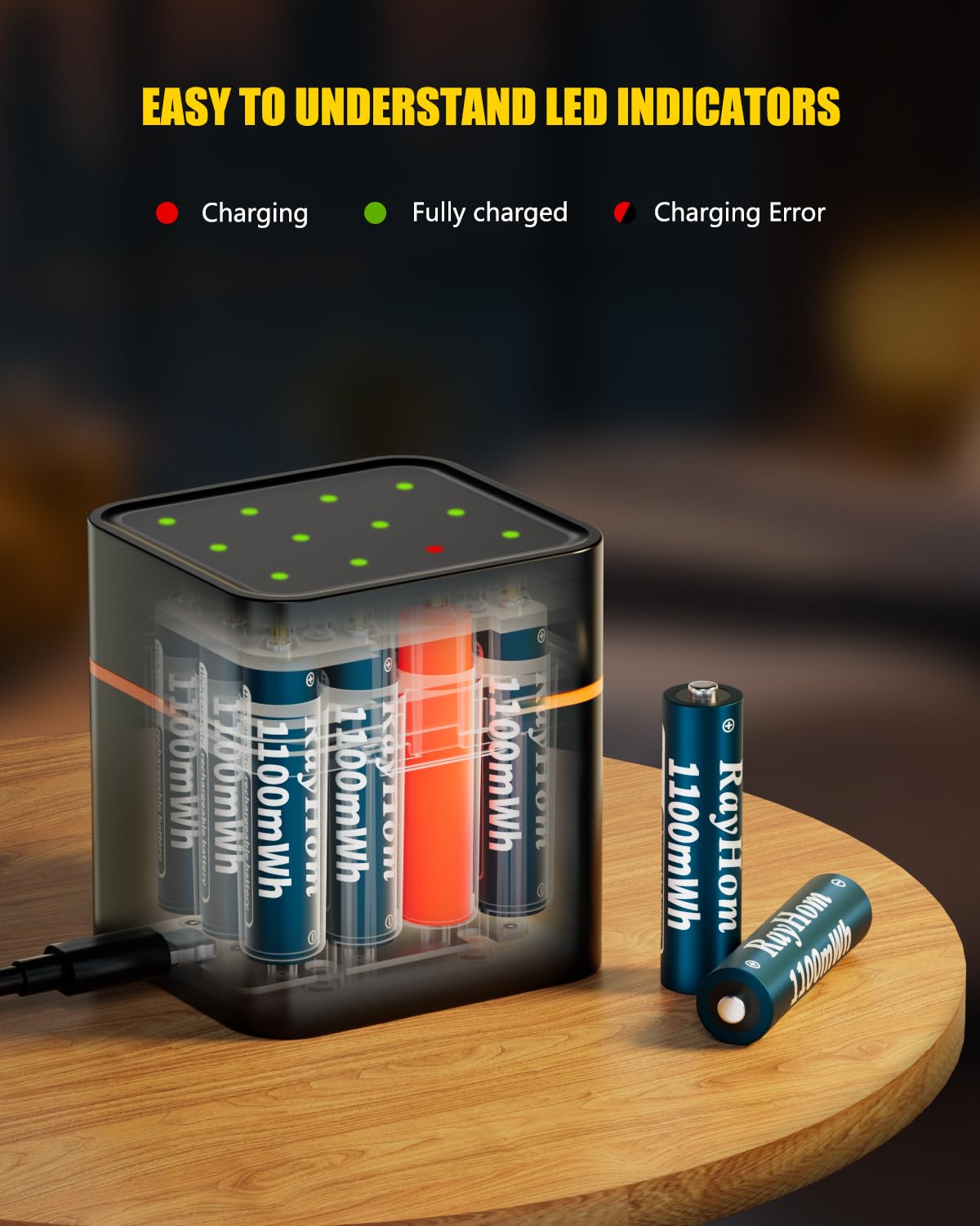 Confezione da 12 batterie ricaricabili al litio AAA con caricatore, uscita costante da 1,5 V, 1100 mWh ad alta capacità, 12 slot triplo AAA Li-ion caricabatterie con ricarica intelligente