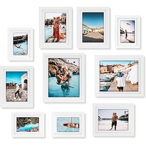 Giftgarden White Multi Picture Frames with Mat for Multiple Sizes Photos, Four 4x6, Four 5x7, Two 8x10 for Gallery Photo Frame Collage Wall or Tabletop Display, Assortment Set of 10