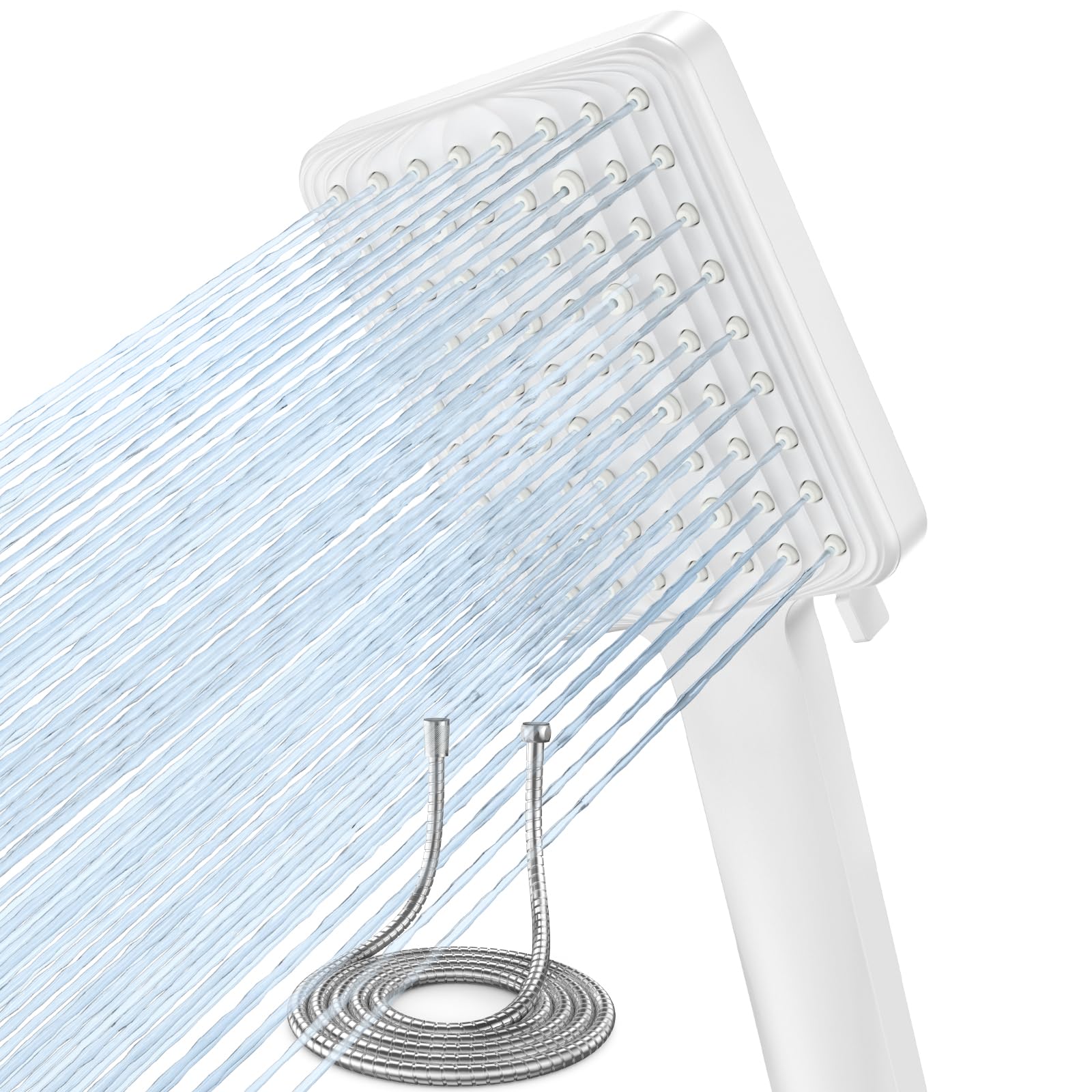 VOXON Shower Head and Hose Set, High Pressure Shower Heads with 6 Spray Modes, Power Water Saving ShowerHead, Square Shower Head, Handheld Large Rain Shower Heads for Electric Shower, White