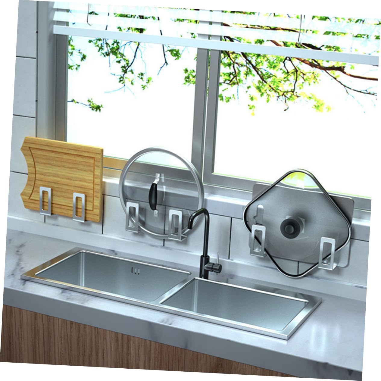 MUCKLILY 4Pcs Multi Functional Kitchen Pot Lid Holder Rack Storage Organizer for Pots Pans Cutting Boards Clean Tidy Kitchen Random Position