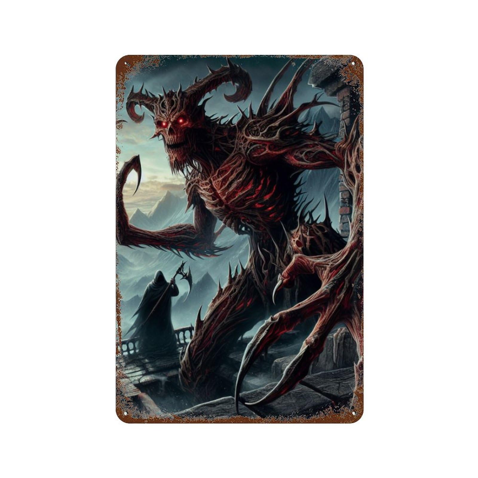 Evil Demon in Dark Castle Vintage Rust Metal Sign 11.8"x7.9", for Basement, Hobby Room And Garage Decor, Farmhouse Wall Decor