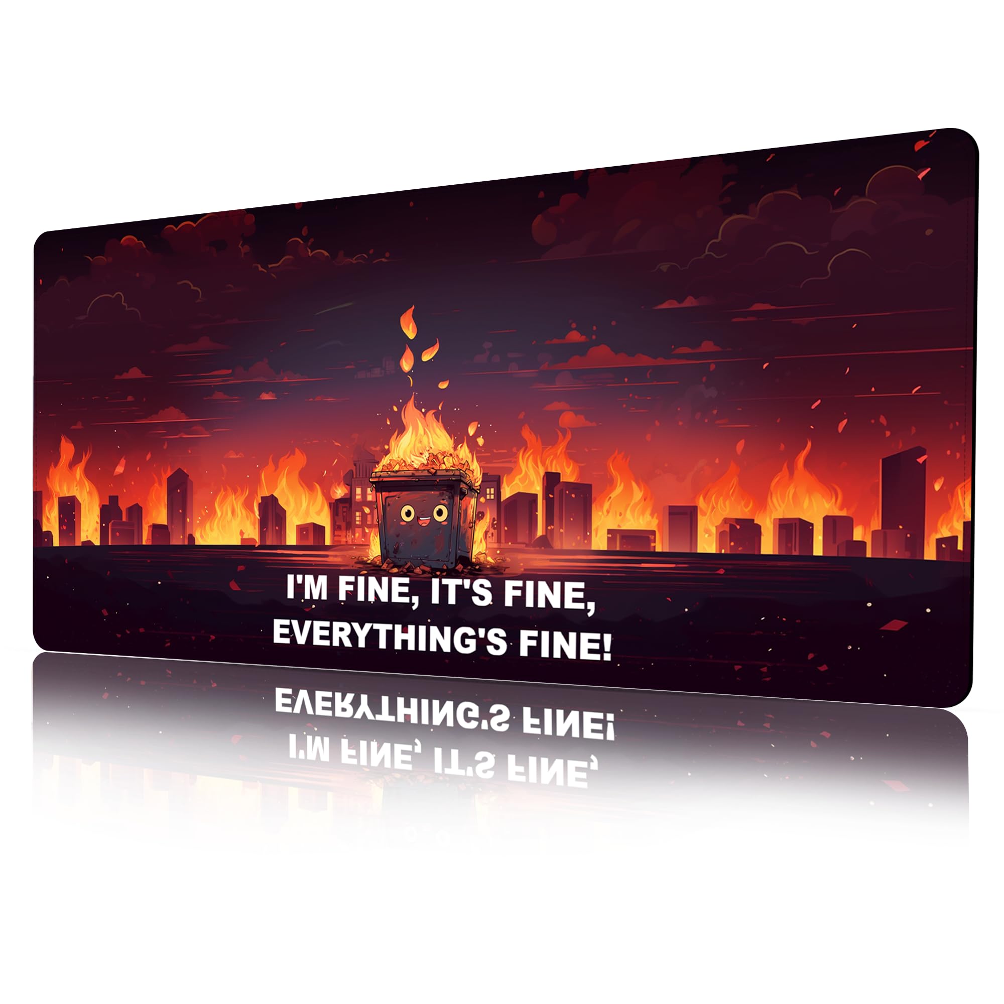 ProbTis Dumpster Fire Funny Mouse Pad, I'm Fine, It's Fine Desk Mat, XXL Anime Gaming Keyboard Mat, Non-Slip Rubber Base, Big Extended Desk Protector