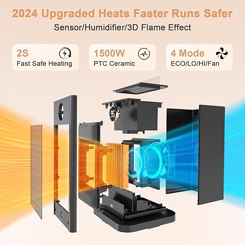 Miniatura 4 de Calentador de espacio con humidificador, 2024 actualizado 2s de calentamiento rápido y seguro, calentadores de cerámica PTC para uso en interiores,