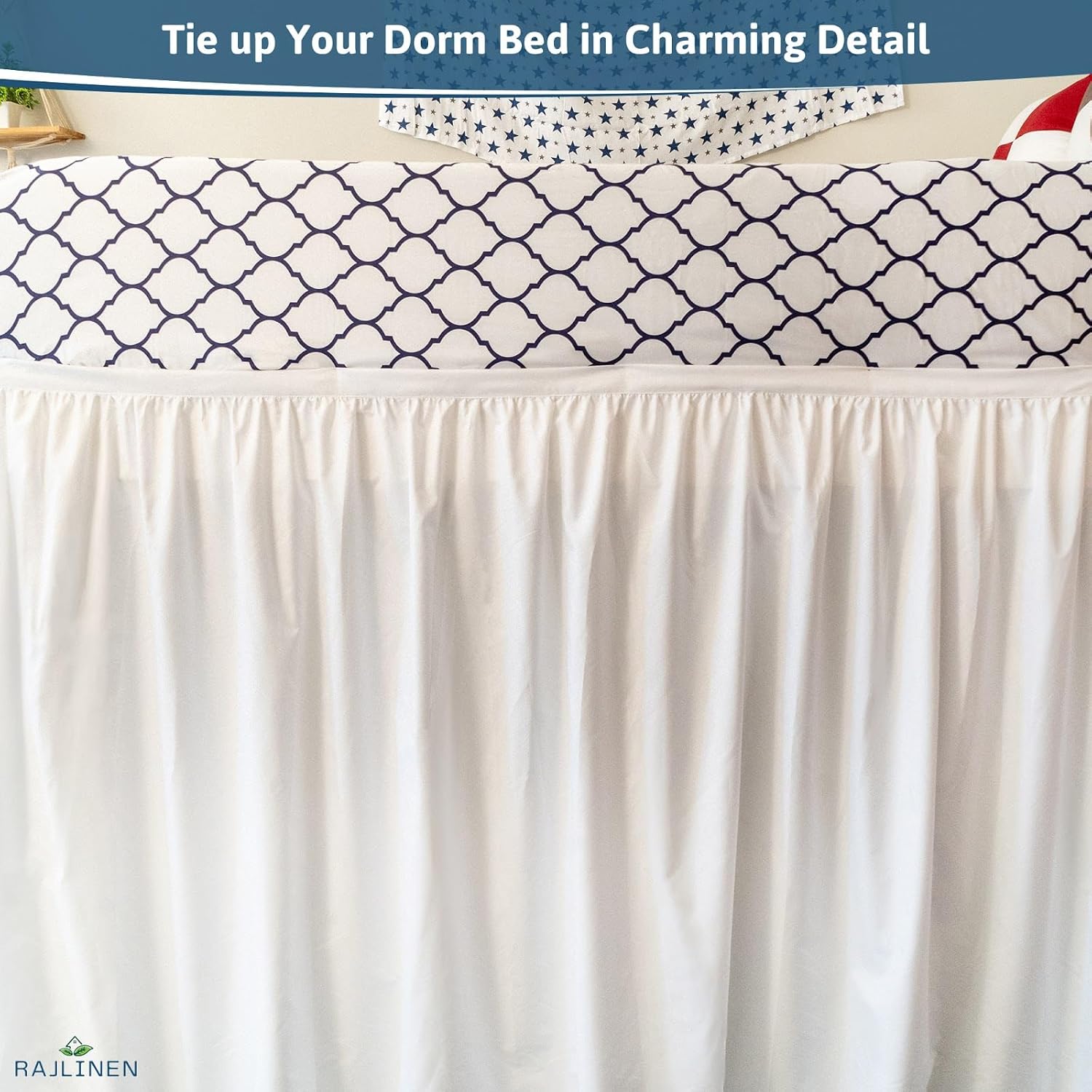 Rajlinen Extra Long Dorm Bed Skirt, 60" Tailored Drop Dust Ruffle, 100% Microfiber, Wrinkle-Resistant, Easy Fit College Bedding Essential Perfect for Lofted Beds, Twin XL, White