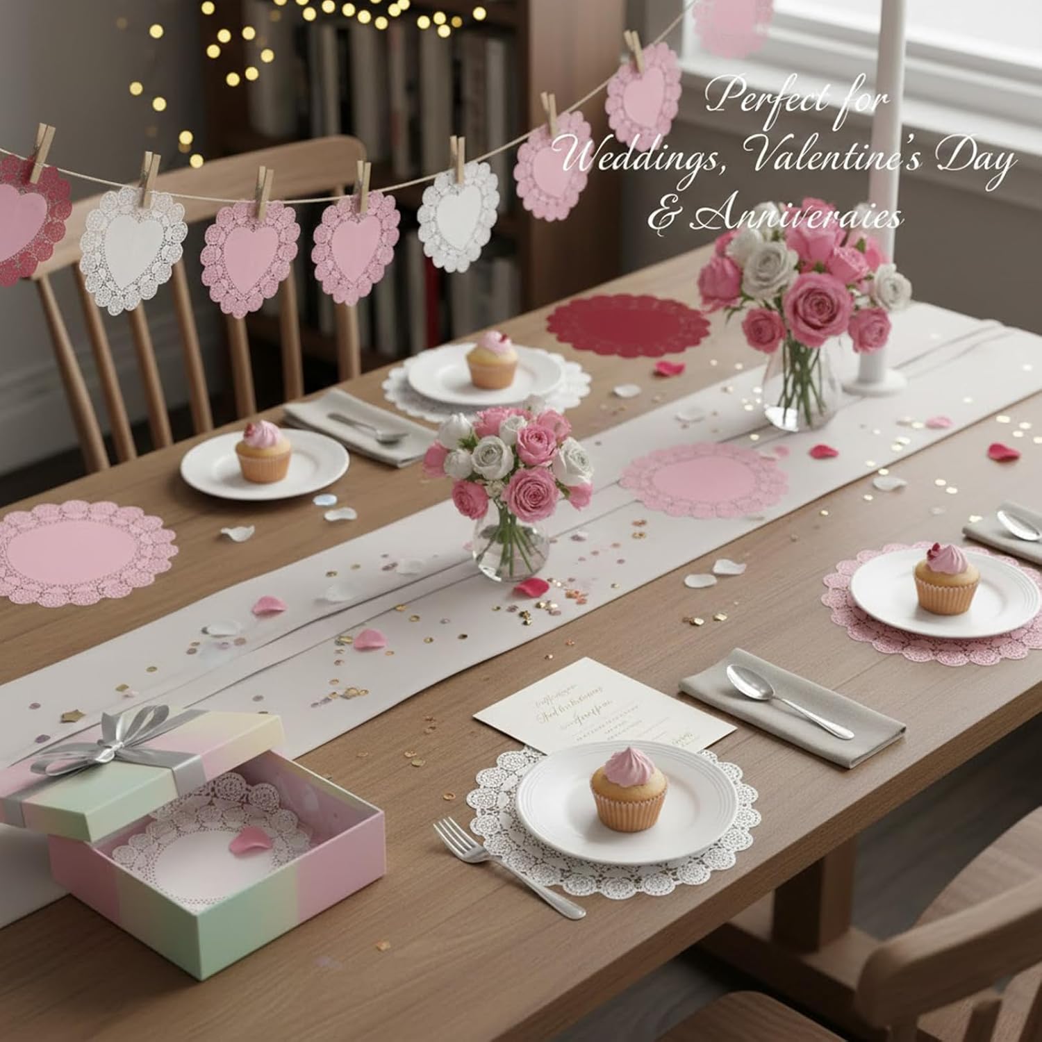 300pcs Valentine Heart Doilies - Heart Shaped Paper Doilies Red Pink White Lace Cutouts for Wedding Birthday Party Decorations Day Decorations