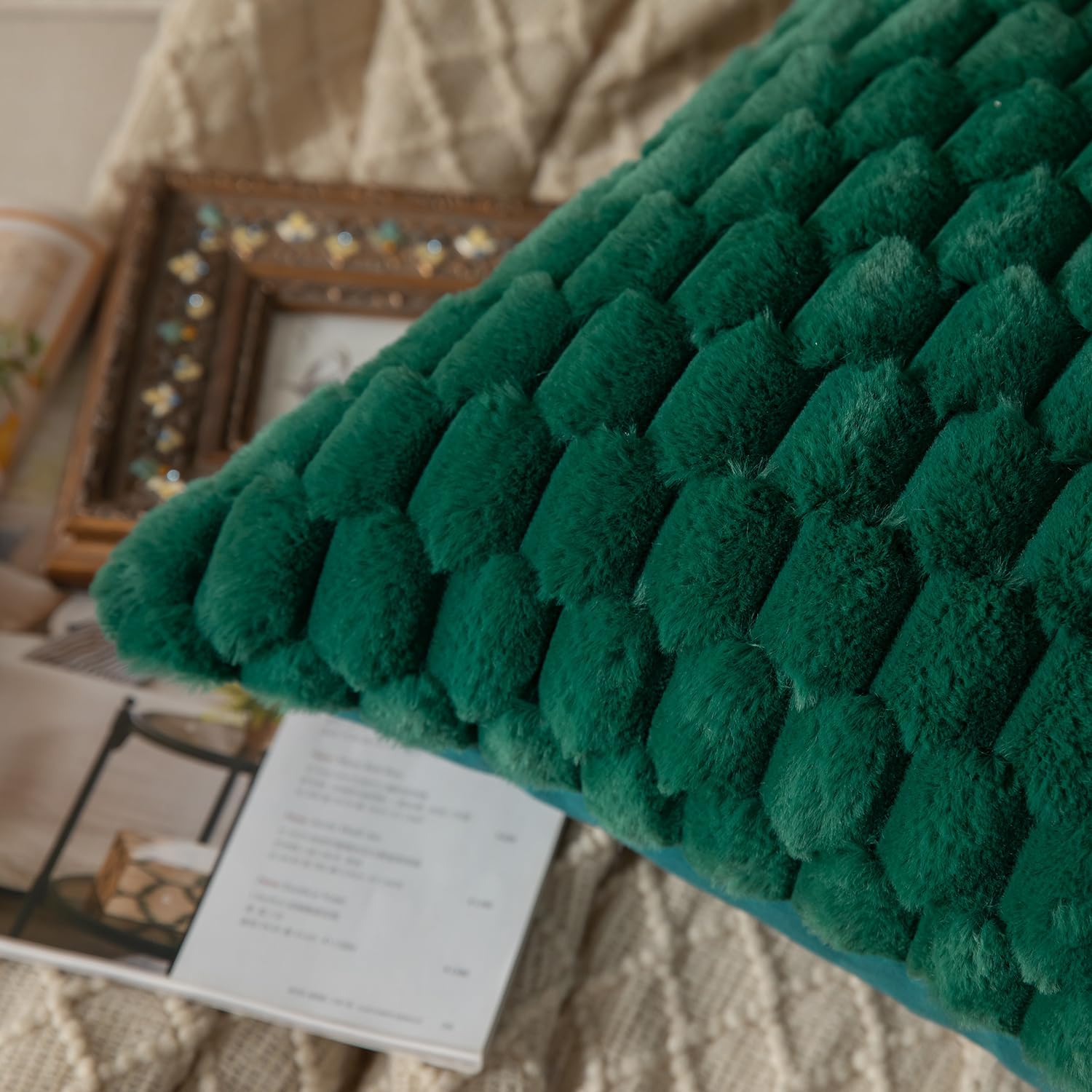 MANDIOO Pack of 2 Dark Green Super Soft Plush Fluffy Decorative Throw Pillow Covers 16x16 inch Faux Fur Wool Velvet Cushion Covers Pillow Cases Couch Sofa Bed Living Room - Image 4